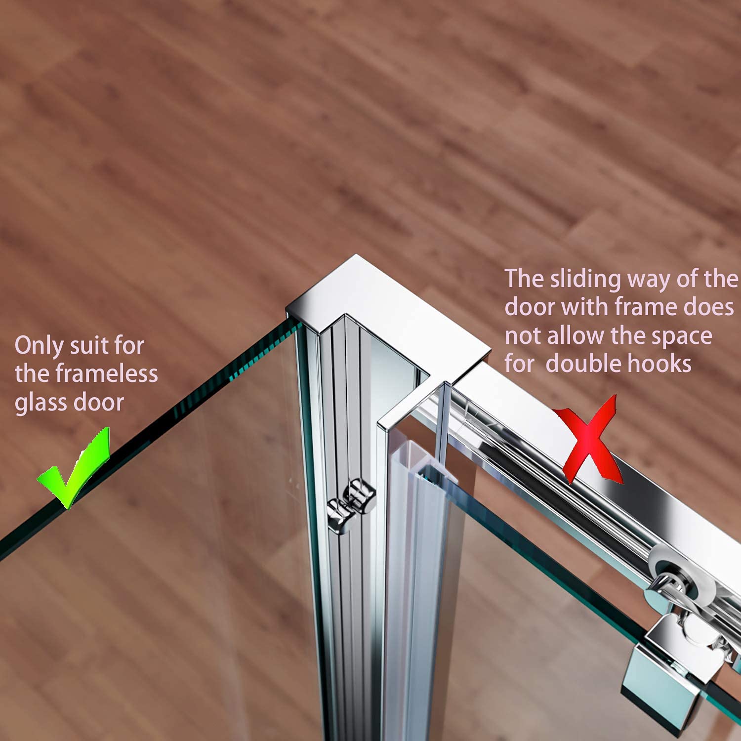 Stainless Steel Double Hooks for Glass Shower Door - 2 Pack Brushed Finish Towel Hooks (0.31-0.39in) - Perfect for Bathroom Organization & Glass Wall Storage
