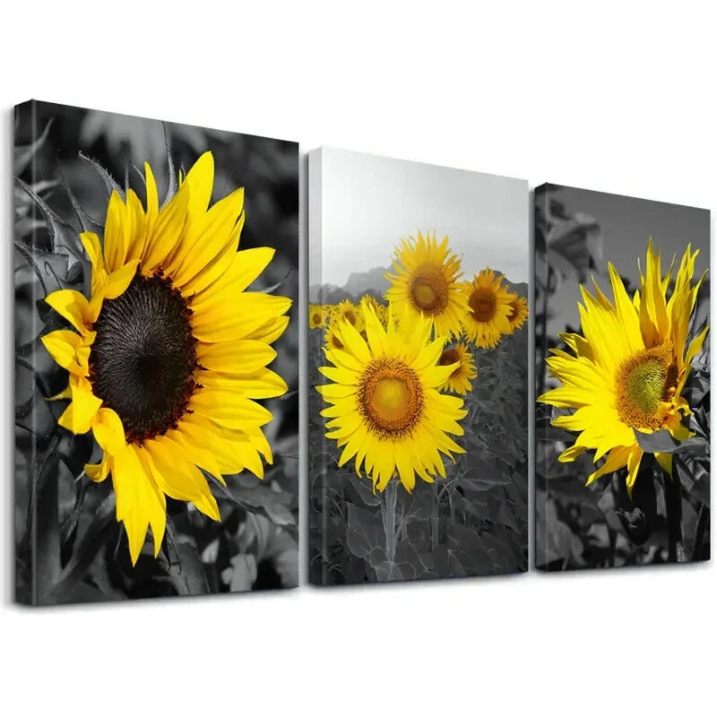 3-Piece Modern Sunflower Botanical Wall Art Set - Framed Canvas Prints 50x70cm - High Quality Australian Made Home Decor - Perfect for Living Room, Bedroom & Office Decorations
