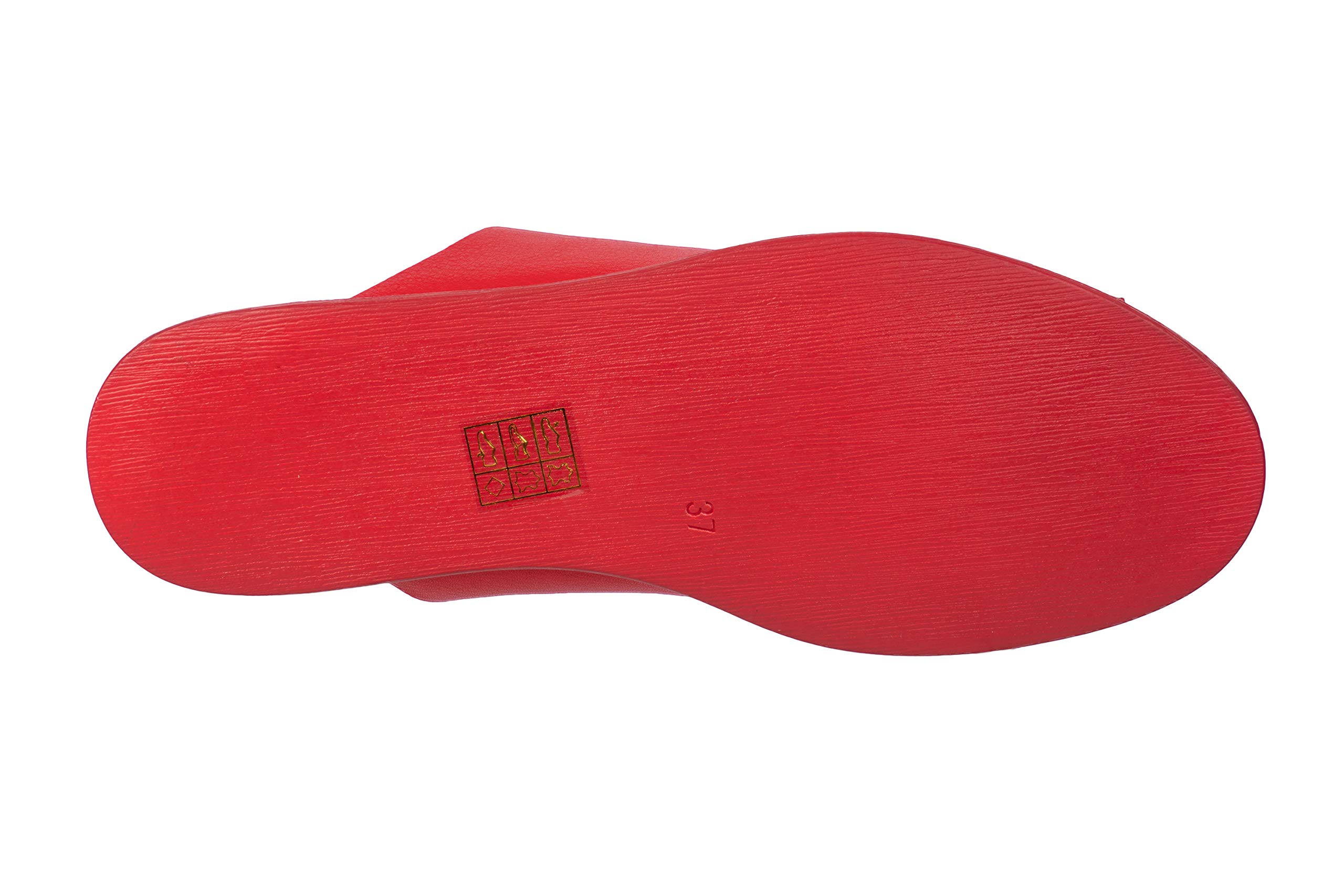 LF5997-9-1 Women's Soft Leather House Slippers - Red | Cozy Indoor/Outdoor Comfort for Relaxation at Home, Spa & Travel