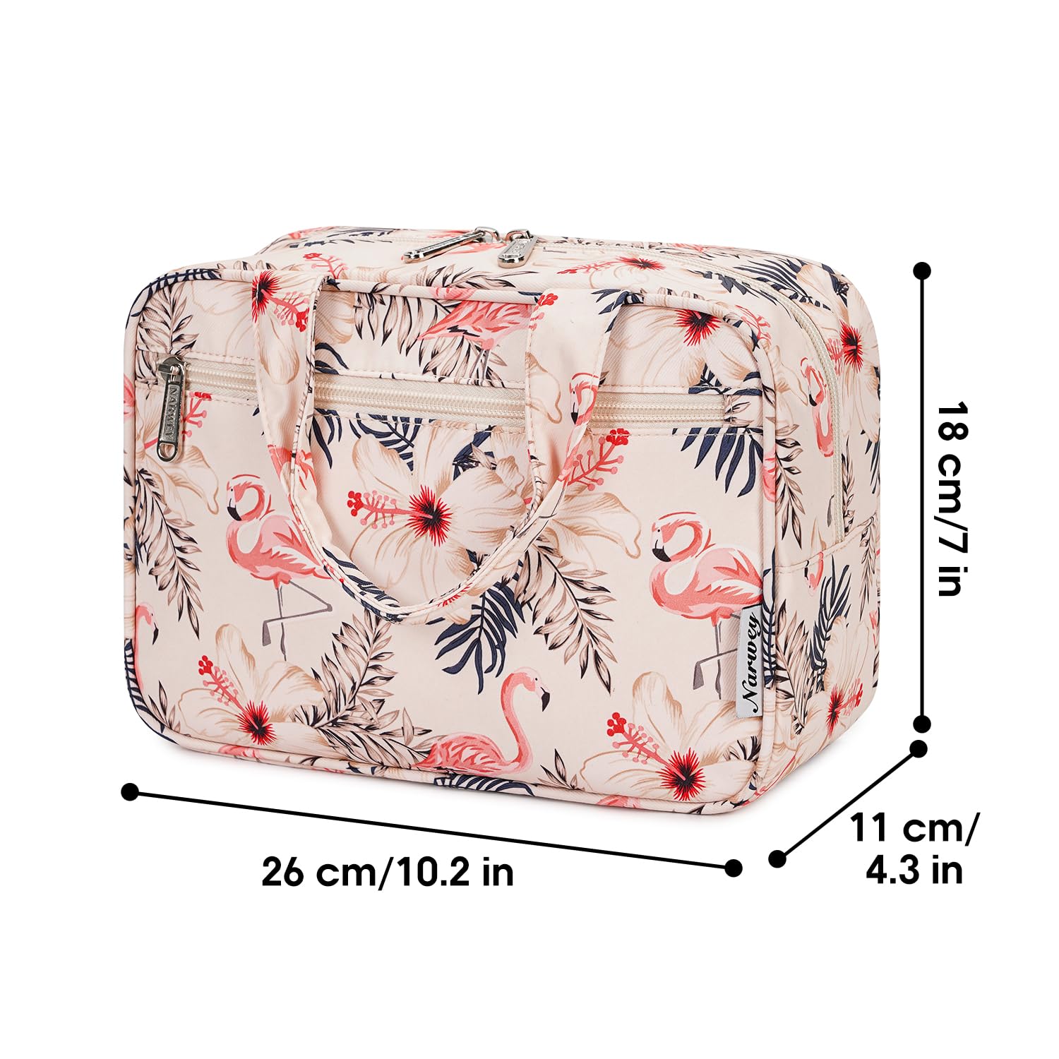 Narwey Large Makeup Travel Bag - Women's Toiletry Organizer for Essentials (Beige Bird) - Perfect for Vacation & Gym