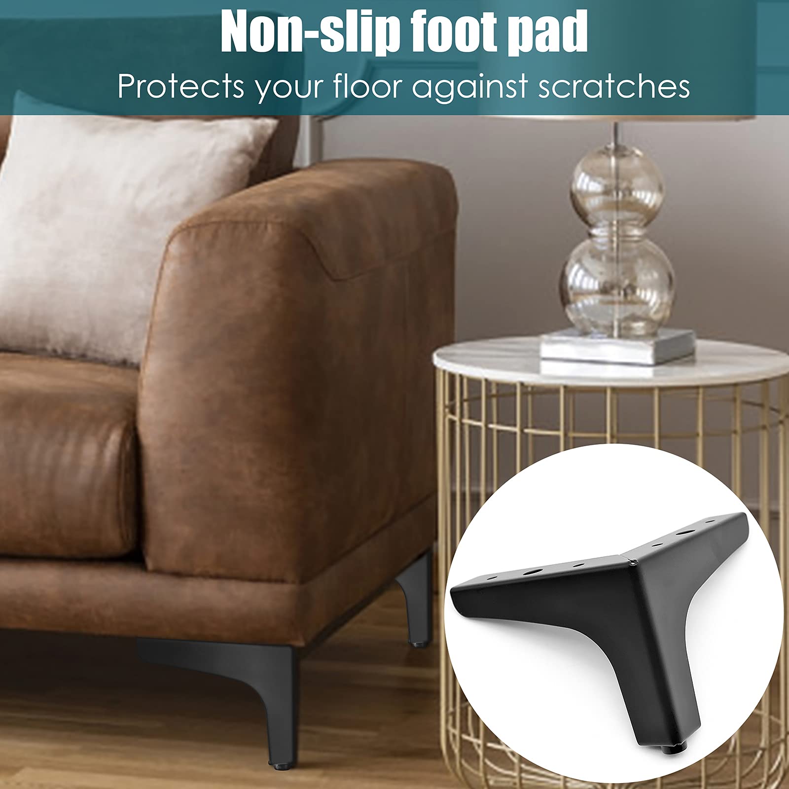 Cisolen 4-Pack Triangular Metal Furniture Legs - 10cm Replacement Feet for Sofa, Chair, Coffee Table & Cabinet - Upgrade & Renew Old Furniture - Perfect for Living Room, Bedroom & Office Decor