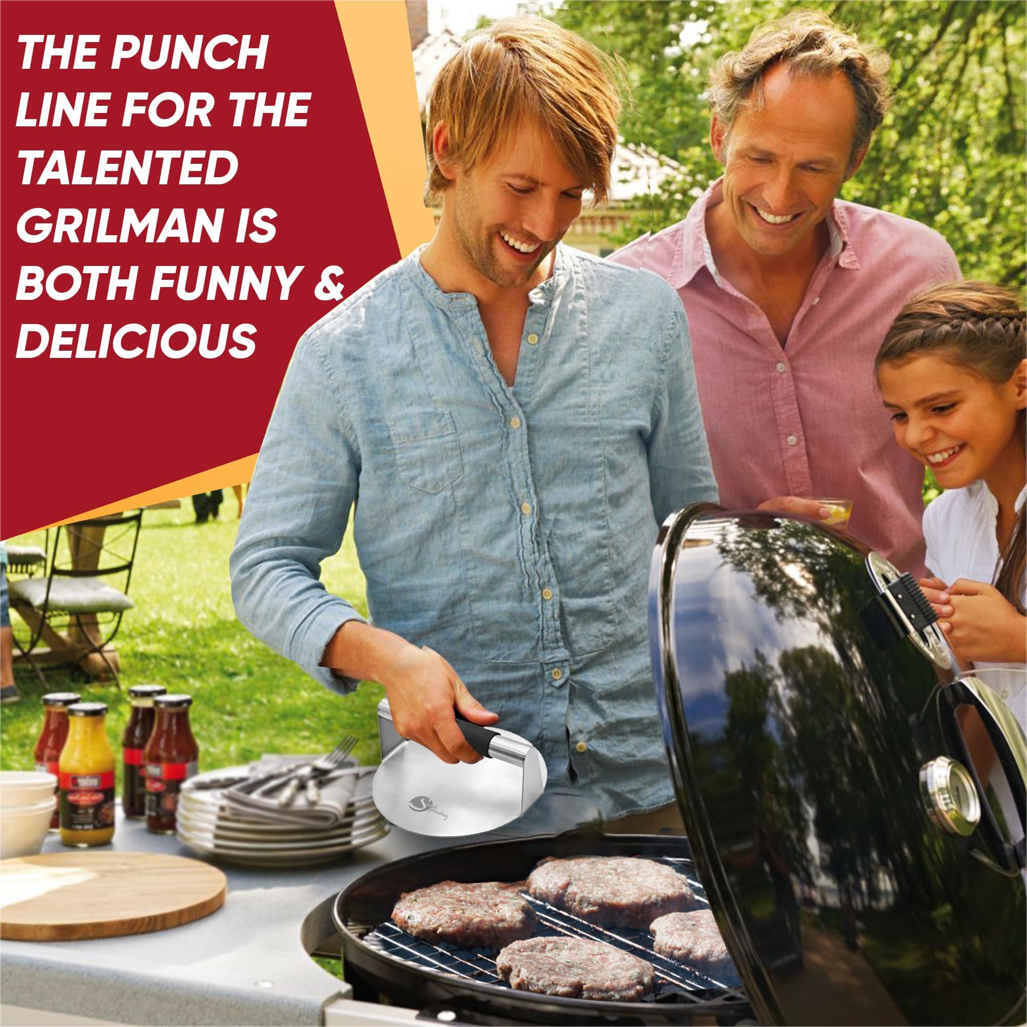 Stainless Steel Smash Burger Press with Fun Quotes - 5.5