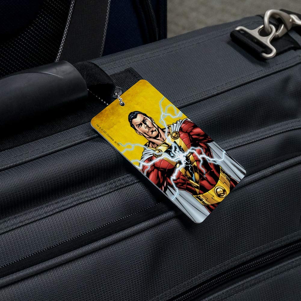 Justice League Shazam Character Luggage Tag - Durable Suitcase ID Card Holder for Carry-On Bags - Perfect for Travel, Cosplay & Superhero Fans