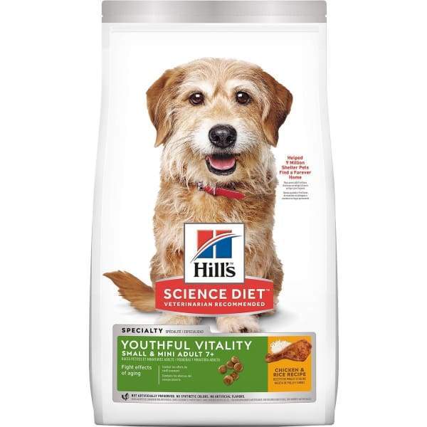 Science Diet Youthful Vitality Adult 7+ Small & Mini Dry Dog Food for Senior Dogs - 4.5lb & 15lb Bags - Supports Energy & Brain Health - Perfect for Aging Small Breed Dogs at Home or Travel
