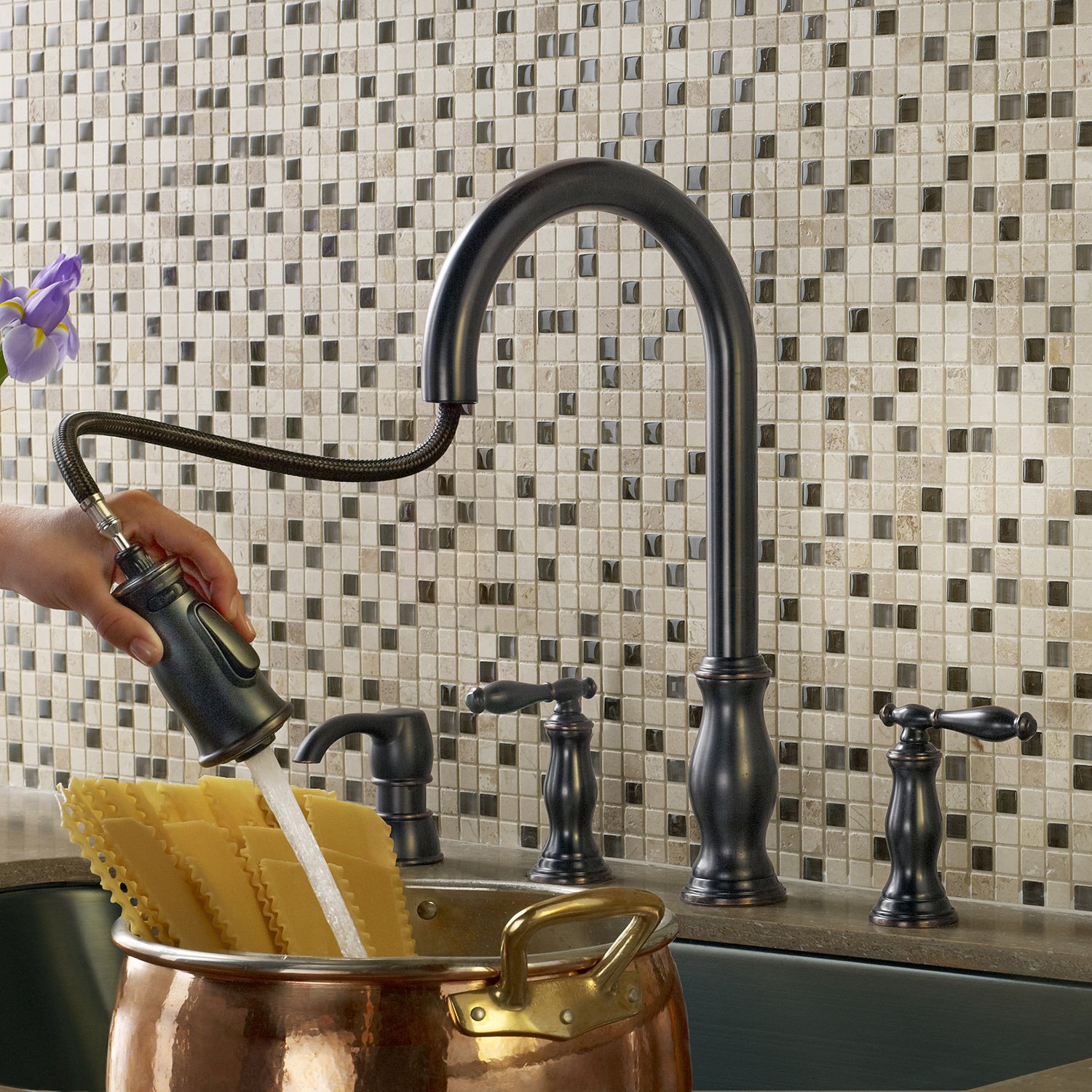 Pfister F5314HNY Hanover Pull-Down Kitchen Faucet in Tuscan Bronze - Modern Single Handle Sink Faucet with High Arc Spout for Easy Washing & Cooking (Perfect for Farmhouse, RV, and Commercial Kitchens)