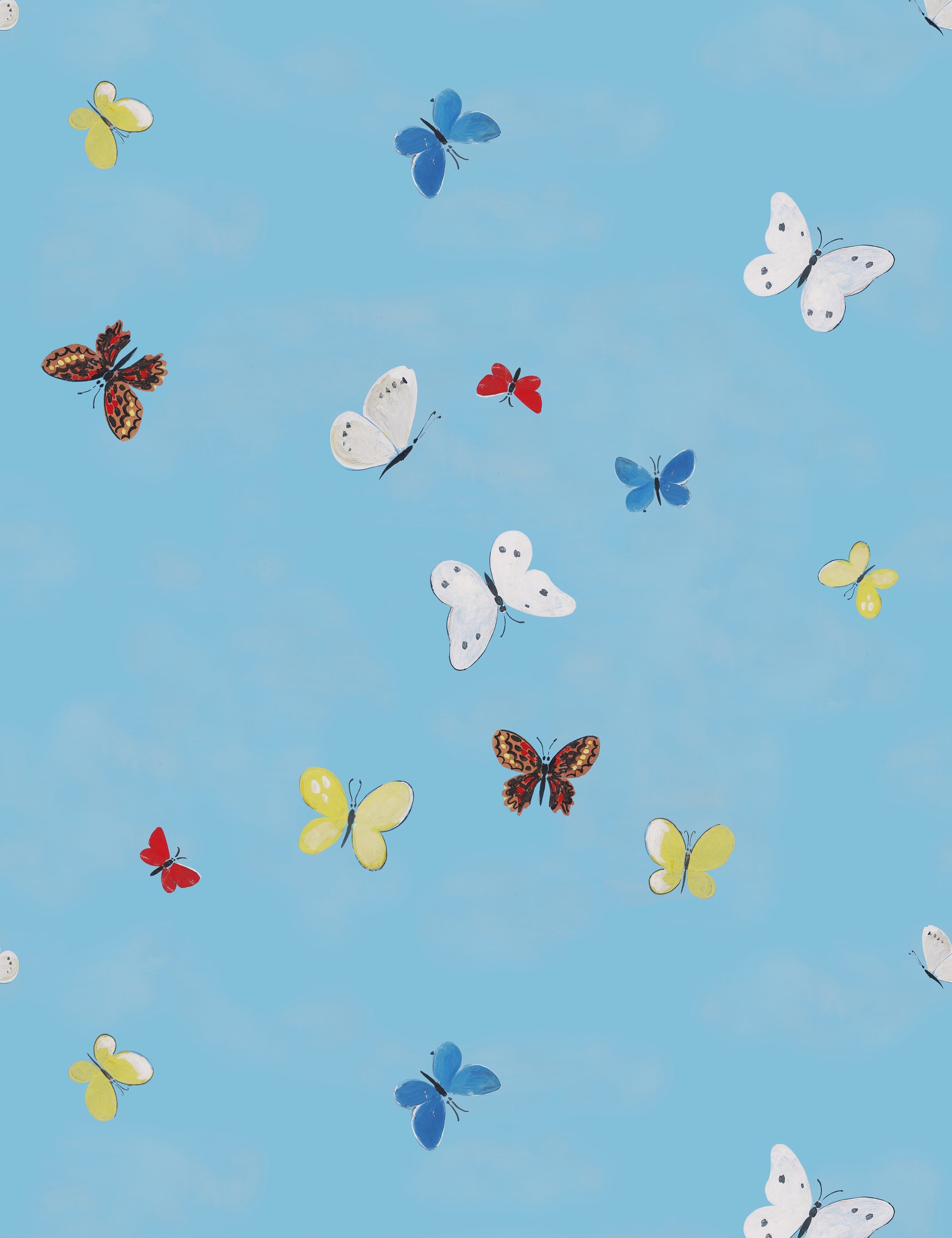 Paule Marrot Blue Flying Butterflies Wallpaper - Vintage Floral Peel & Stick Wallpaper for Bedroom, Nursery, or Living Room Decor