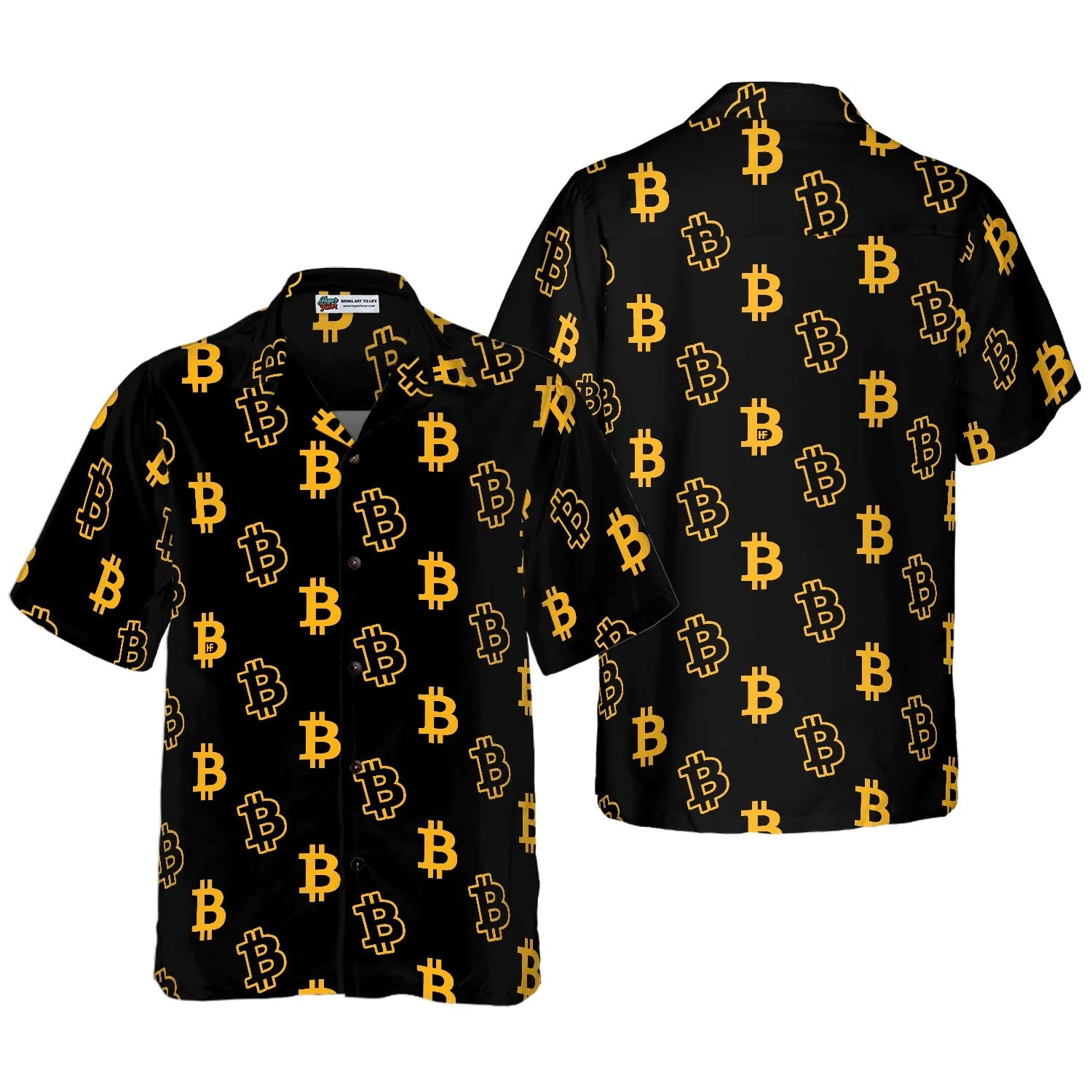 HYPERFAVOR Bitcoin Shirts for Men - Casual Short-Sleeve Bitcoin T-Shirt & Hawaiian Shirt Set for Crypto Lovers - Perfect for Bitcoin Conferences, Beach Parties and Casual Wear