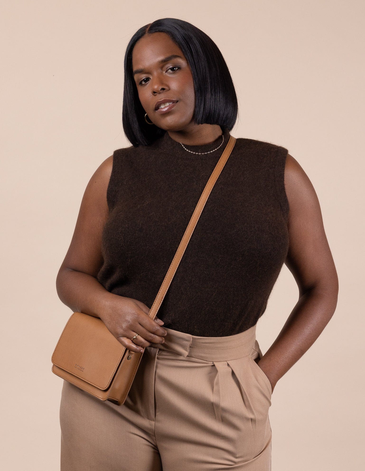 Mini Audrey Apple Leather Vegan Crossbody Bag for Women - Brown | Stylish & Eco-Friendly Purse for Everyday Use, Work & Travel