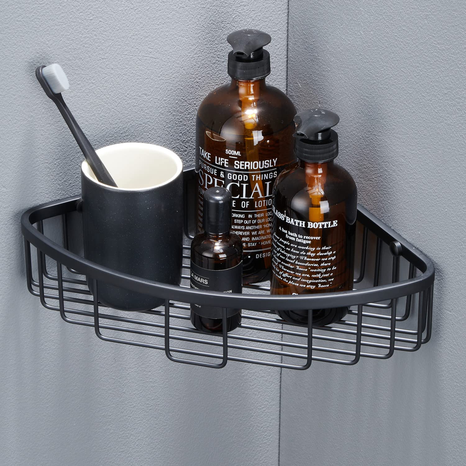 Stainless Steel Corner Shower Caddy - Rust-Proof Bathroom Organizer with Hollow Design | Wall Mounted Shampoo Holder & Storage Shelf for Shower Essentials | Matte Black Finish for Modern Bathrooms