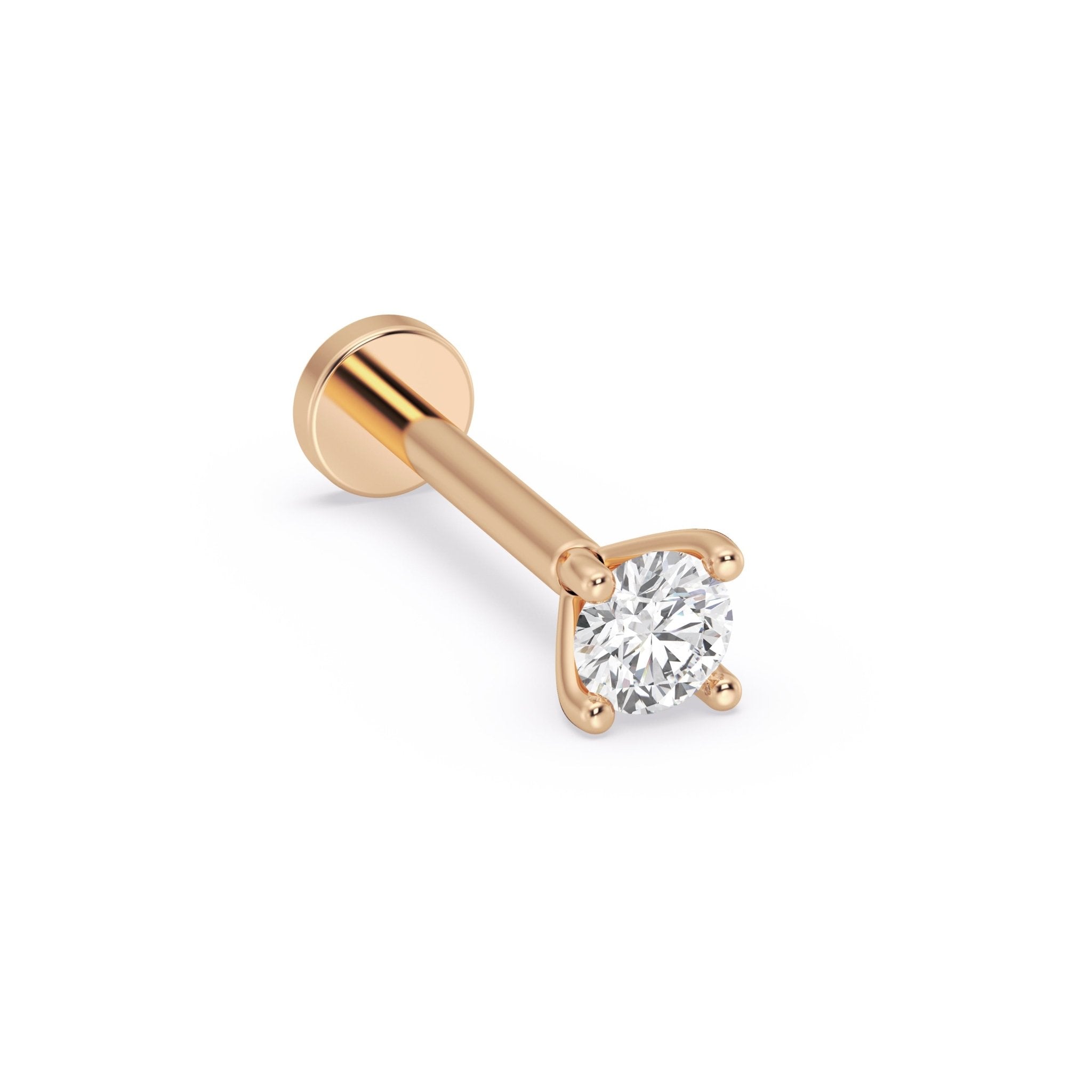 14K Rose Gold Diamond Flat Back Threaded Stud Earrings for Women - Perfect for Everyday Wear, Parties & Special Occasions