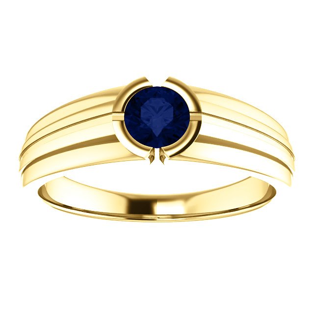 14K Gold Blue Sapphire Solitaire Ring for Men - 0.60 Carat Bezel Set Gemstone Wedding Band - Perfect for Engagement, Anniversary & Special Occasions