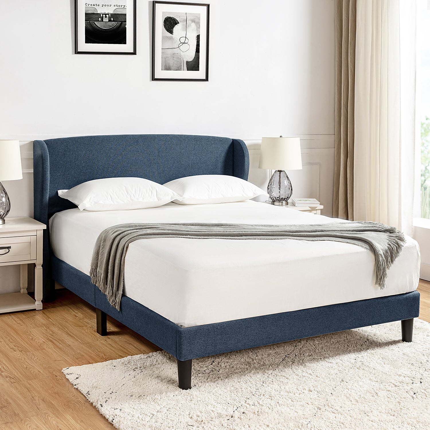Baotist Upholstered Wingback Platform Bed Frame - Queen Size Modern Bedroom Furniture for Master Bedroom, Guest Room & Apartment