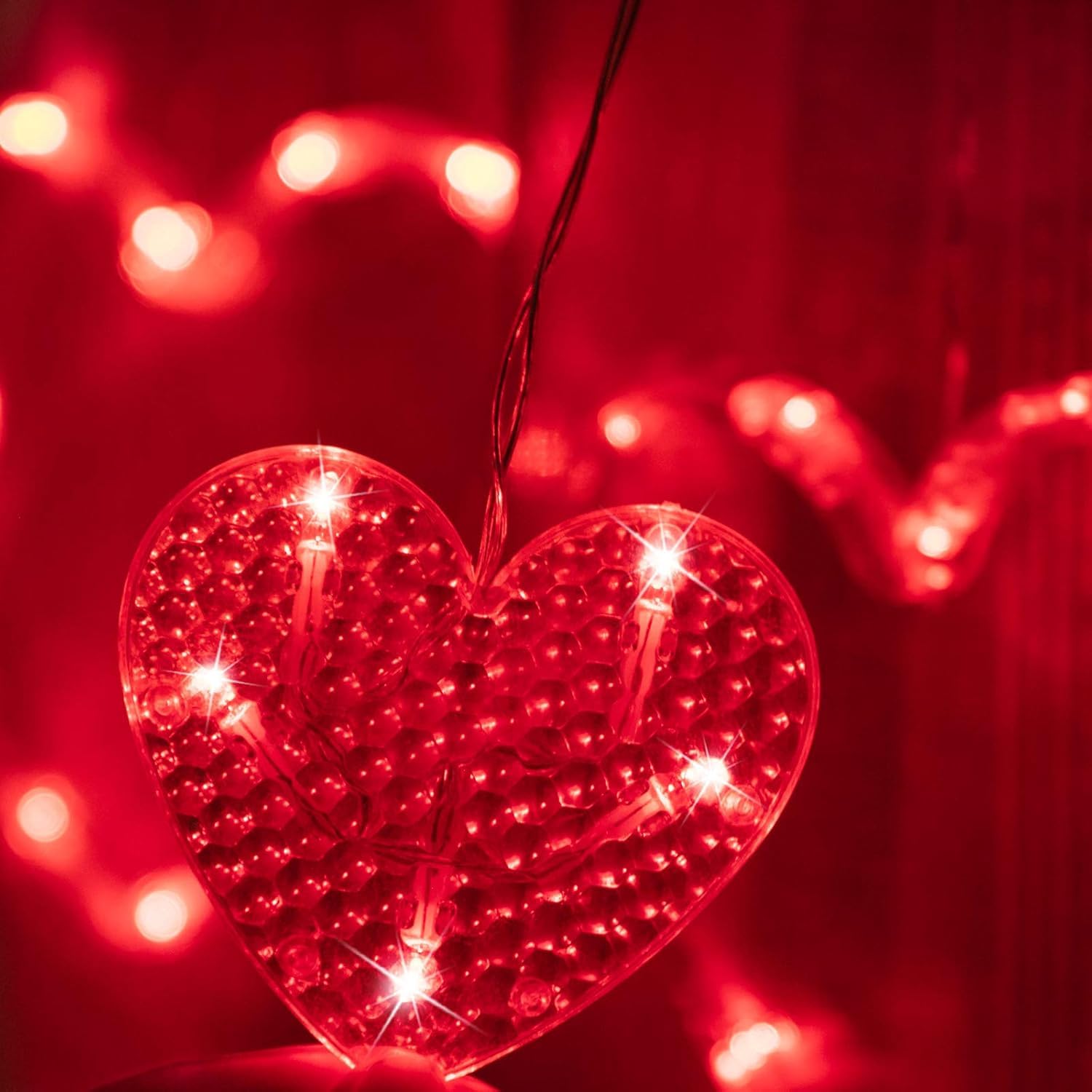 Romantic Heart Curtain Lights - 123 LED Love Heart String Lights with USB & Battery Power for Window, Bedroom, Party Decor - Valentine's Day, Mother's Day Gift (Red) | Perfect for Wedding, Anniversary, Christmas Decorations & Photo Backdrops