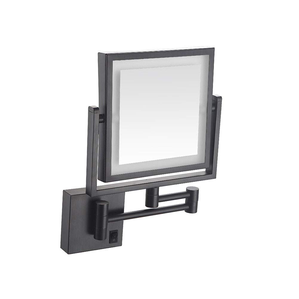 3X Magnifying LED Makeup Mirror with 360° Swivel & Extendable Arm - Wall Mount Vanity Mirror with USB Charging, Square Black for Bathroom & Dressing Room