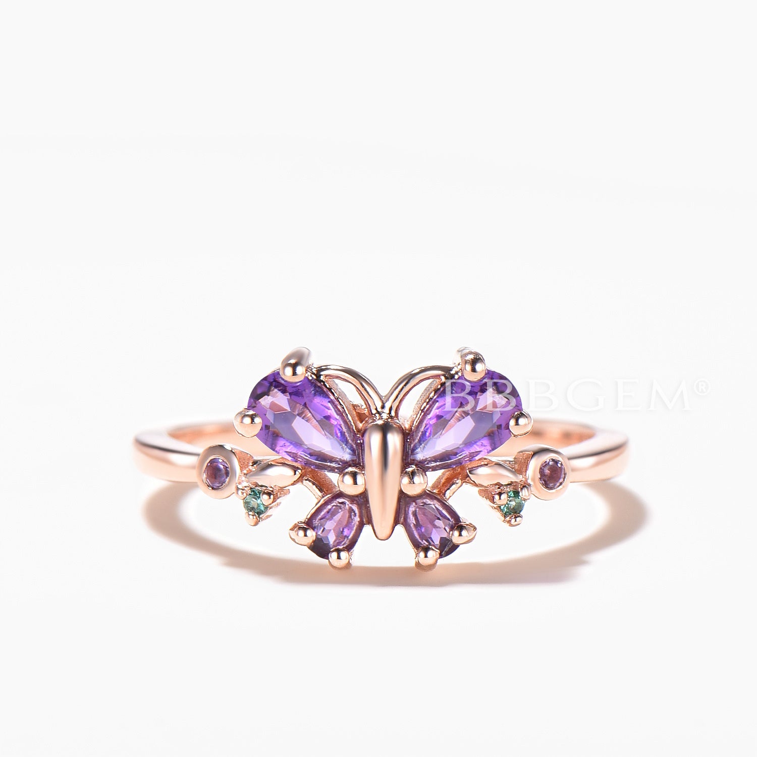 Natural Amethyst Engagement Ring - Mixed Cut Butterfly Design Nature Inspired Jewelry for Women, Wedding, Anniversary & Romantic Gifts