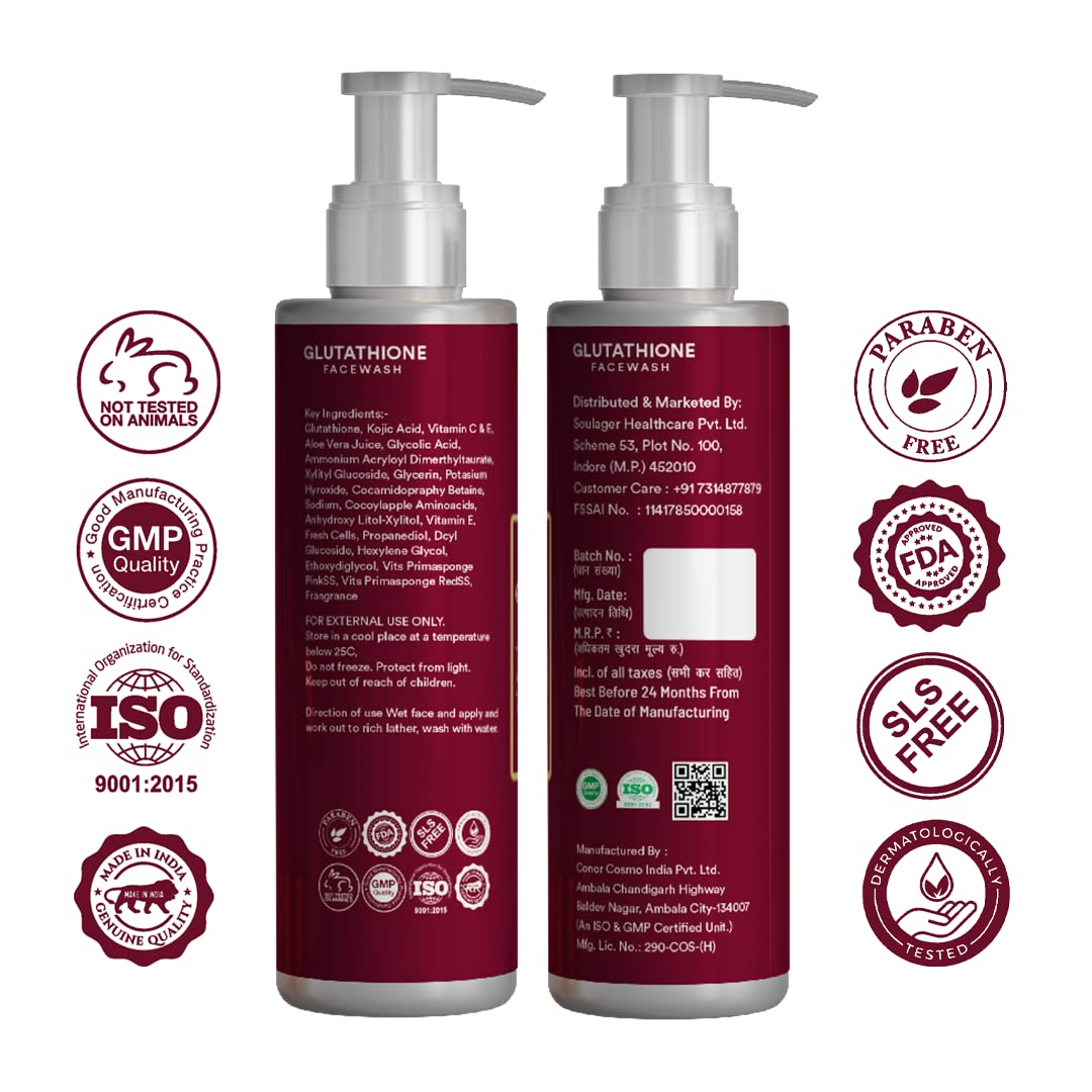 Simply Herbal Glutathione Face Wash with Vitamin C & E, Kojic Acid - Brightening, Oil Control & Hydrating Cleanser for Pigmentation & Tan Removal (100ml) | Perfect for Daily Skincare Routine & Achieving Glowing Skin