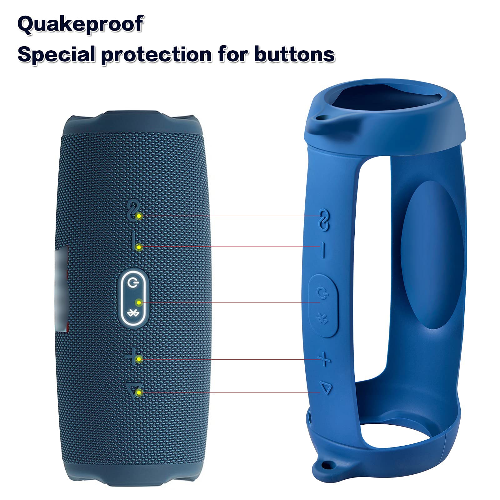 Premium Silicone Protective Case for JBL CHARGE 5 Bluetooth Speaker - Shockproof, Waterproof Cover with Carrying Strap (Blue) - Perfect for Travel, Outdoor Adventures & Home Use