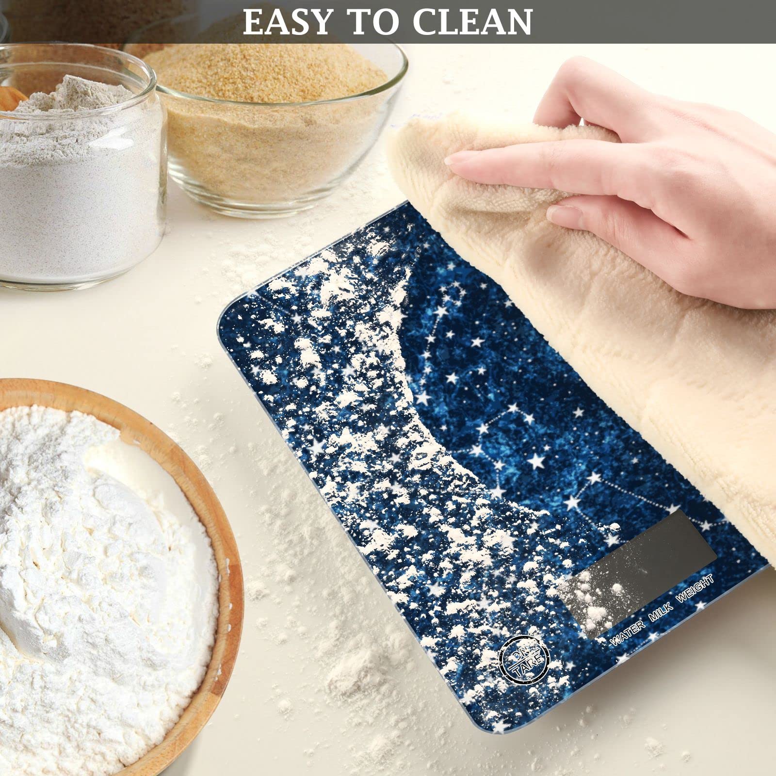 **Digital Kitchen Scale for Food - Precise Ounces & Grams Measurement, Waterproof LCD Display with Tare Function - Perfect for Baking, Cooking, Dieting & Meal Prep (Dark Blue Constellation Design)**