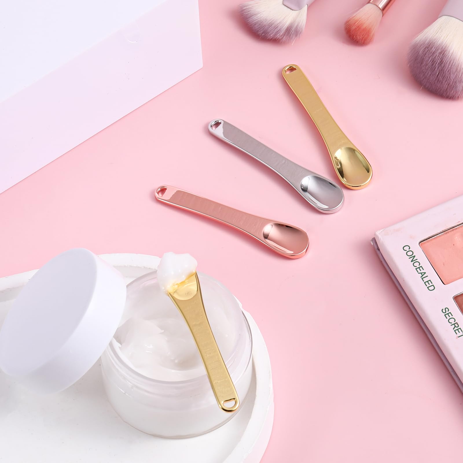 6PC Mini Metal Makeup Spatulas - Reusable Cosmetic Tools for Face Mask & Cream Application (Gold/Silver/Rose Gold) - Perfect for Skincare & Beauty Routines