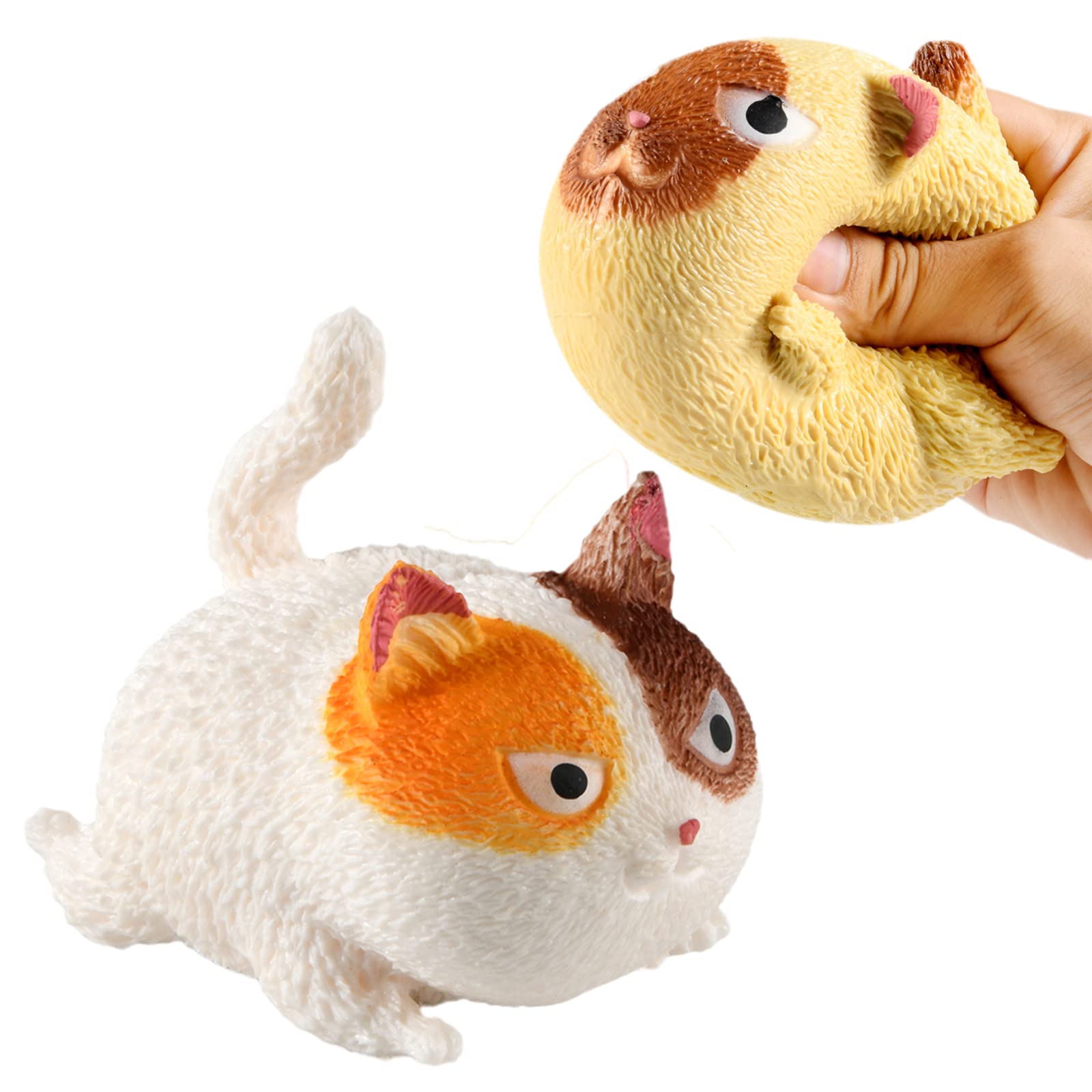 OriCraft 2 Pack Angry Cat Stress Relief Squishy Toys - Soft Pinch & Squeeze Anxiety Relief for Adults & Kids - Cute Fidget Decompression Toys Gift (Yellow & Brown) for Office, School, Travel & Home Relaxation