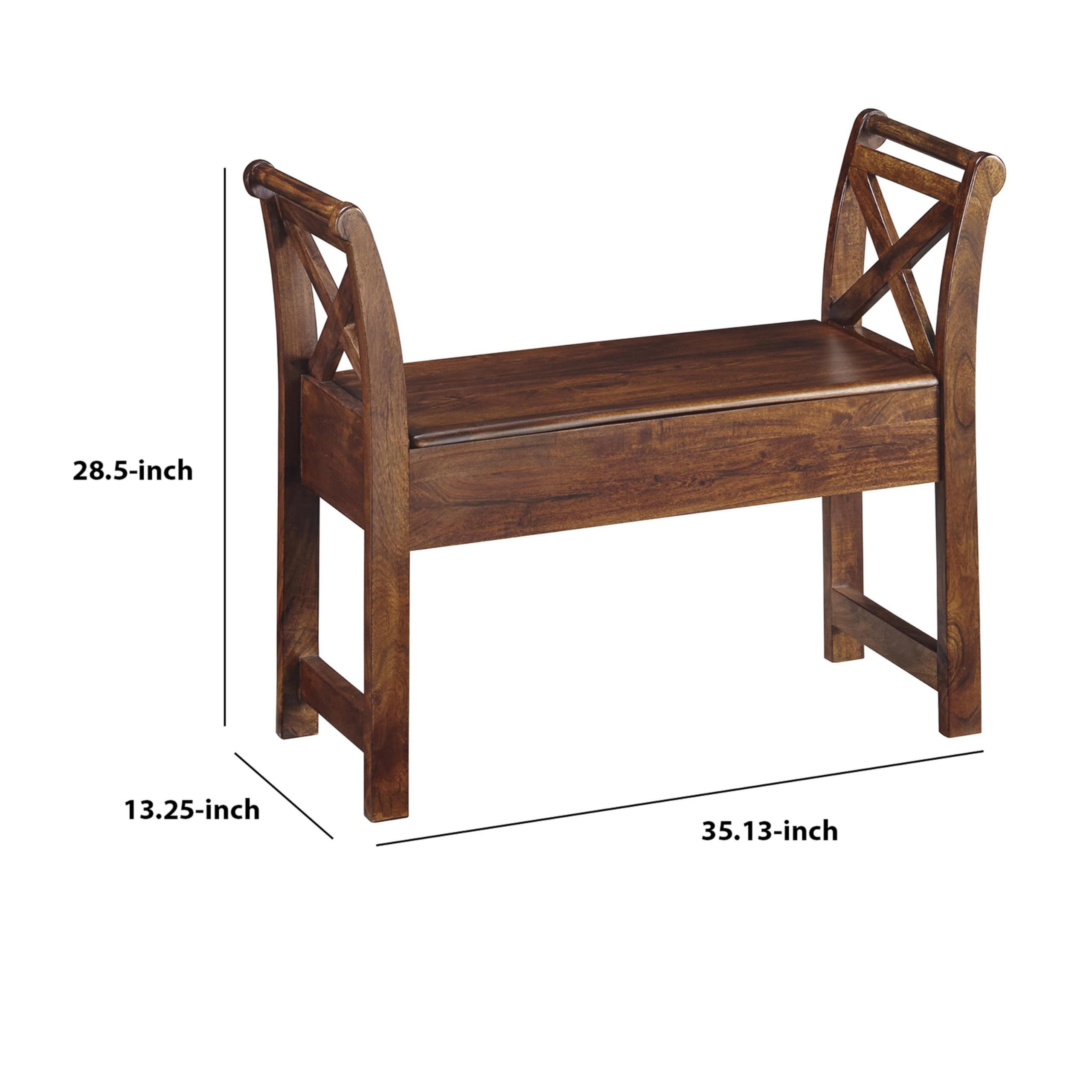 Benjara Wooden Storage Bench with X Braces - Rustic Brown Accent Furniture for Entryway, Living Room & Bedroom Organization