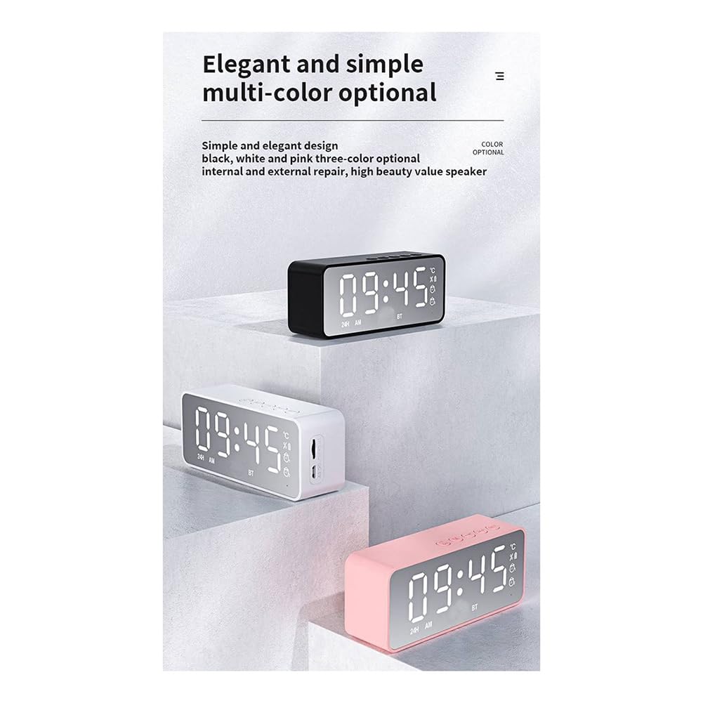 TYREE G50 Wireless Bluetooth Speaker with Alarm Clock, FM Radio, Temperature Display, and Mirror - Portable Mini Audio for Home, Office, Travel & Outdoor Use - Easy to Use Black Speaker