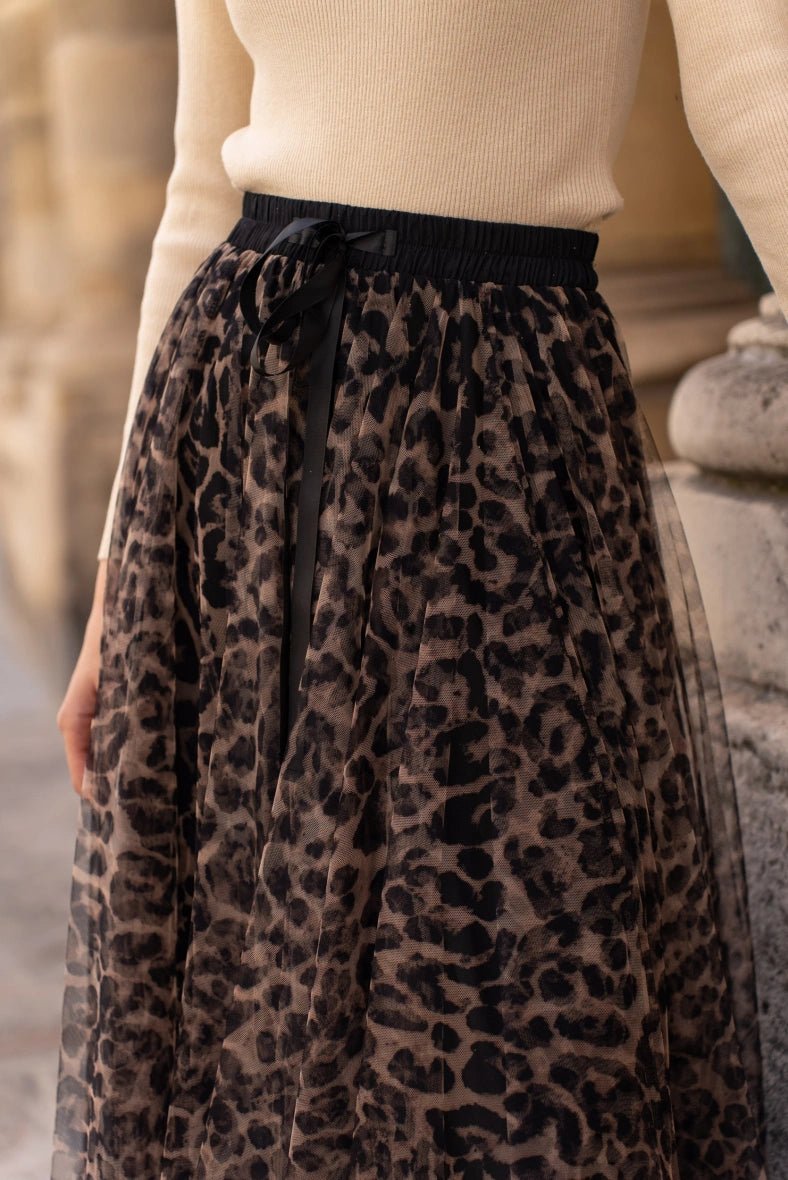 Leopard Print Tulle Maxi Skirt by Choklate - Elegant & Flowy Long Skirt for Women, Perfect for Parties, Weddings & Special Occasions
