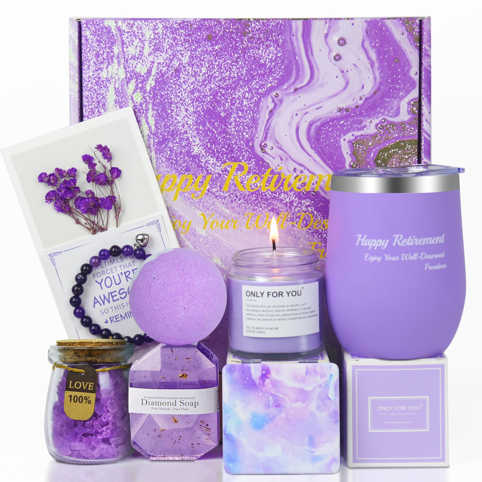 Luxury Lavender Spa Gift Set for Women - Relaxing Bath & Body Care Kit with Tumbler, Aromatherapy Essentials - Perfect Retirement, Birthday, Christmas Gift for Mom, Wife, Sister, Teacher - Home Spa Night, Self-Care Routine, Stress Relief