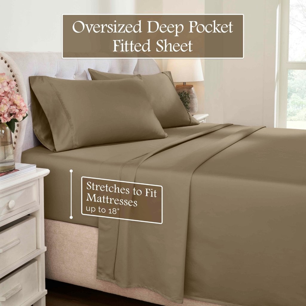 Luxury 1200 Thread Count Egyptian Cotton Deep Pocket Bed Sheet Set - Queen Size, Soft & Breathable for Ultimate Comfort - Perfect for Master Bedroom, Guest Room & Hotel Use