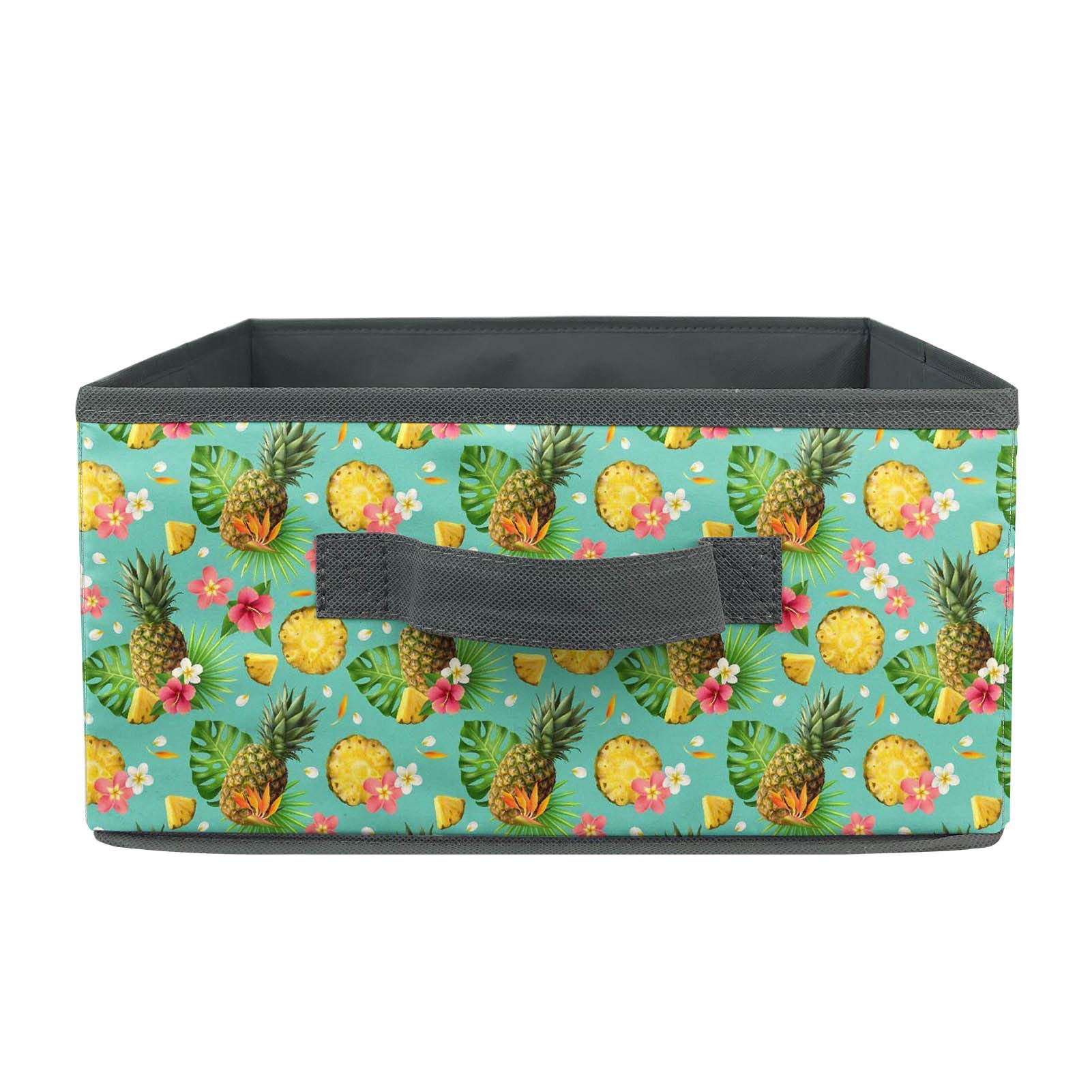 JoyLamoria Foldable Storage Basket with Handle - Hawaiian Tropical Pineapple Design Polyester Organizer for Home, Office, Closet, Bedroom, Living Room & Playroom | Perfect for Laundry, Toys, Blankets & Home Decor