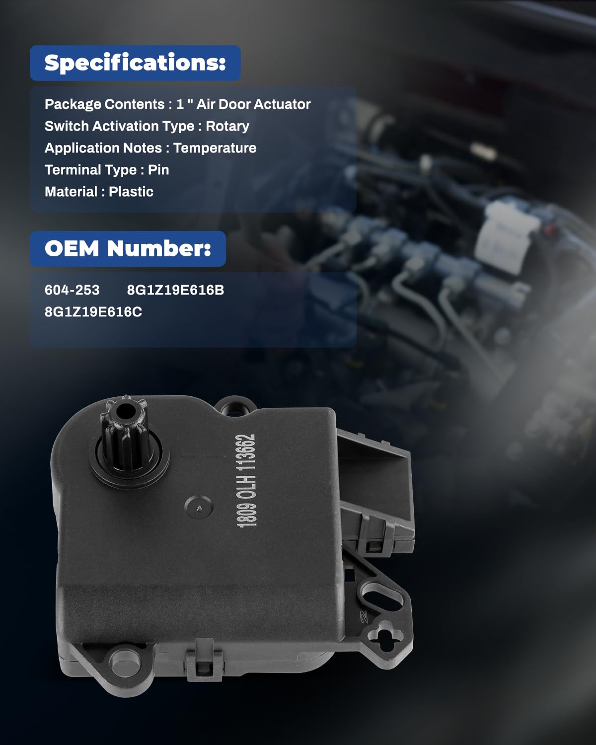 LUJUNTEC HVAC Blend Door Actuator Replacement for Ford Lincoln Mercury (2008-2010) - Compatible with 604-253, Air Mix Door Actuator - Fixes Temperature Control Issues for Cabin Comfort