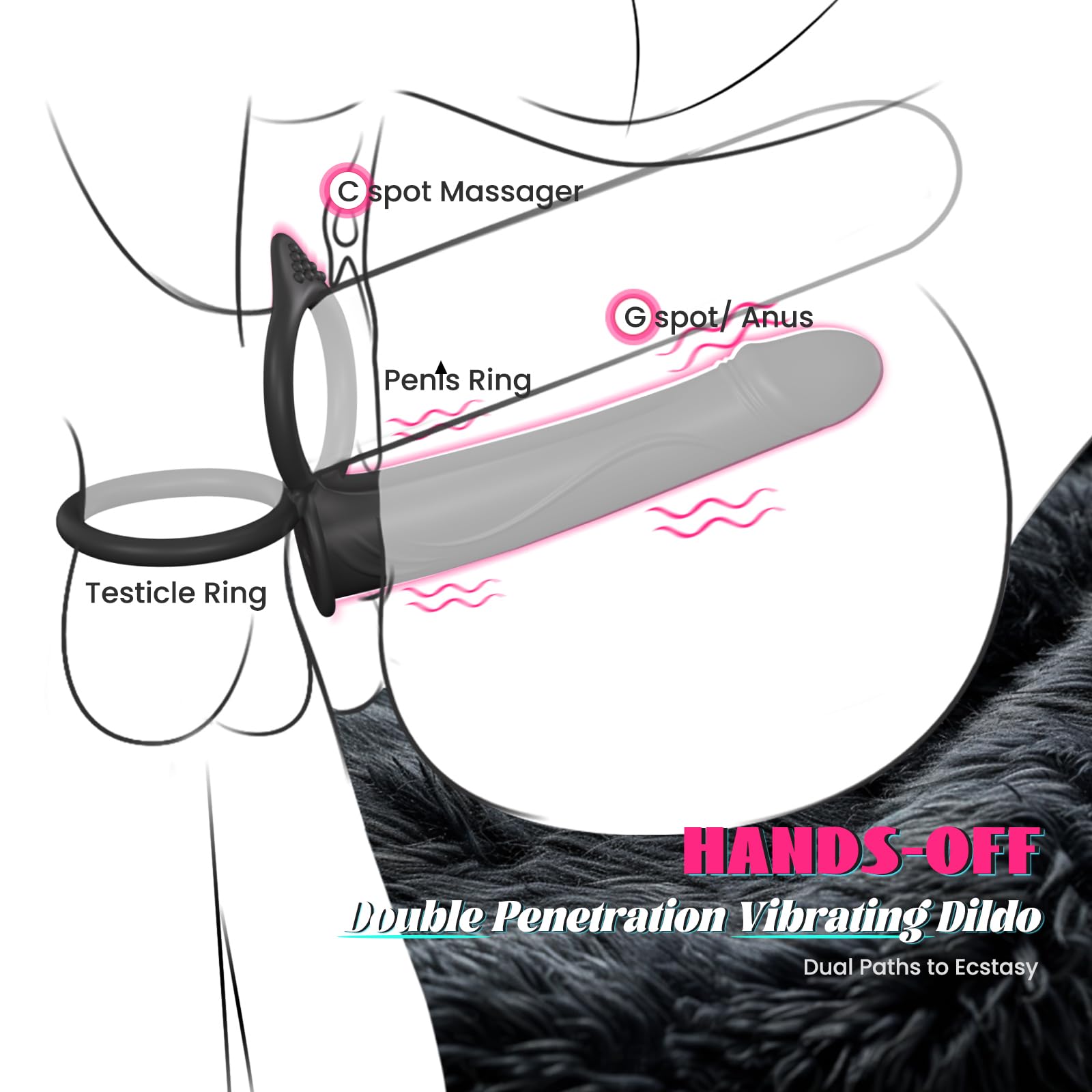 Vibrating Strap-On Dildo for Couples - Anal Sex Toy with 10 Vibration Modes, Cock Ring & Butt Plug - Double Ended Dildo for Men & Women - Perfect for Couples Play, Role Reversal & Spicing Up Your Sex Life