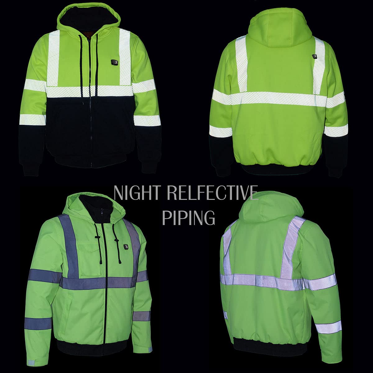 Nexgen Heat Men's High Visibility Green Heated Jacket with Front & Back Heating Elements - Includes Rechargeable Battery Pack for Outdoor Work & Winter Sports