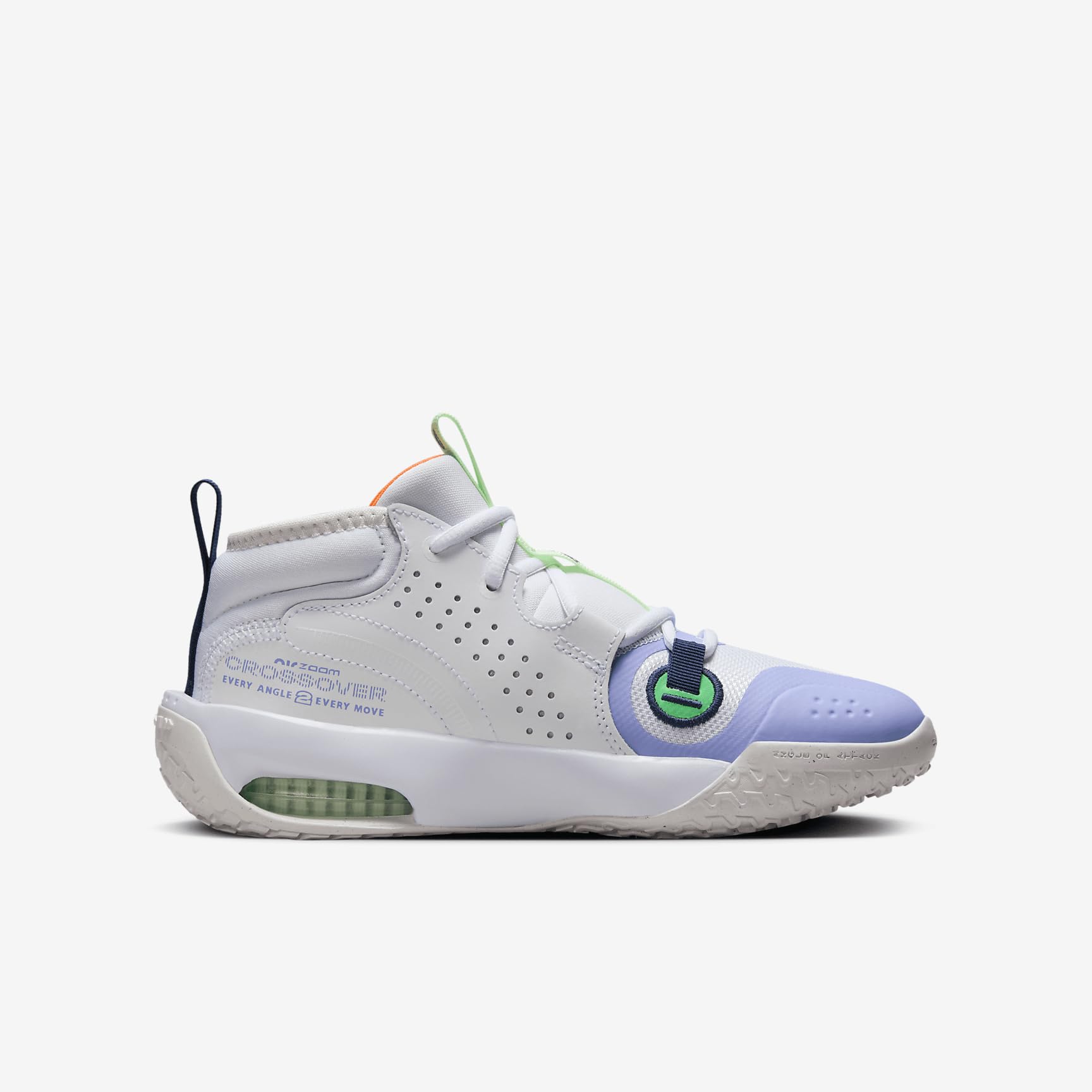 Nike Air Zoom Crossover 2 Big Kids' Basketball Shoes - Size 7 | White/Purple Pulse/Vapor Green/Total Orange (FB2689-101) | High-Performance Youth Basketball Sneakers for Court Play & Training