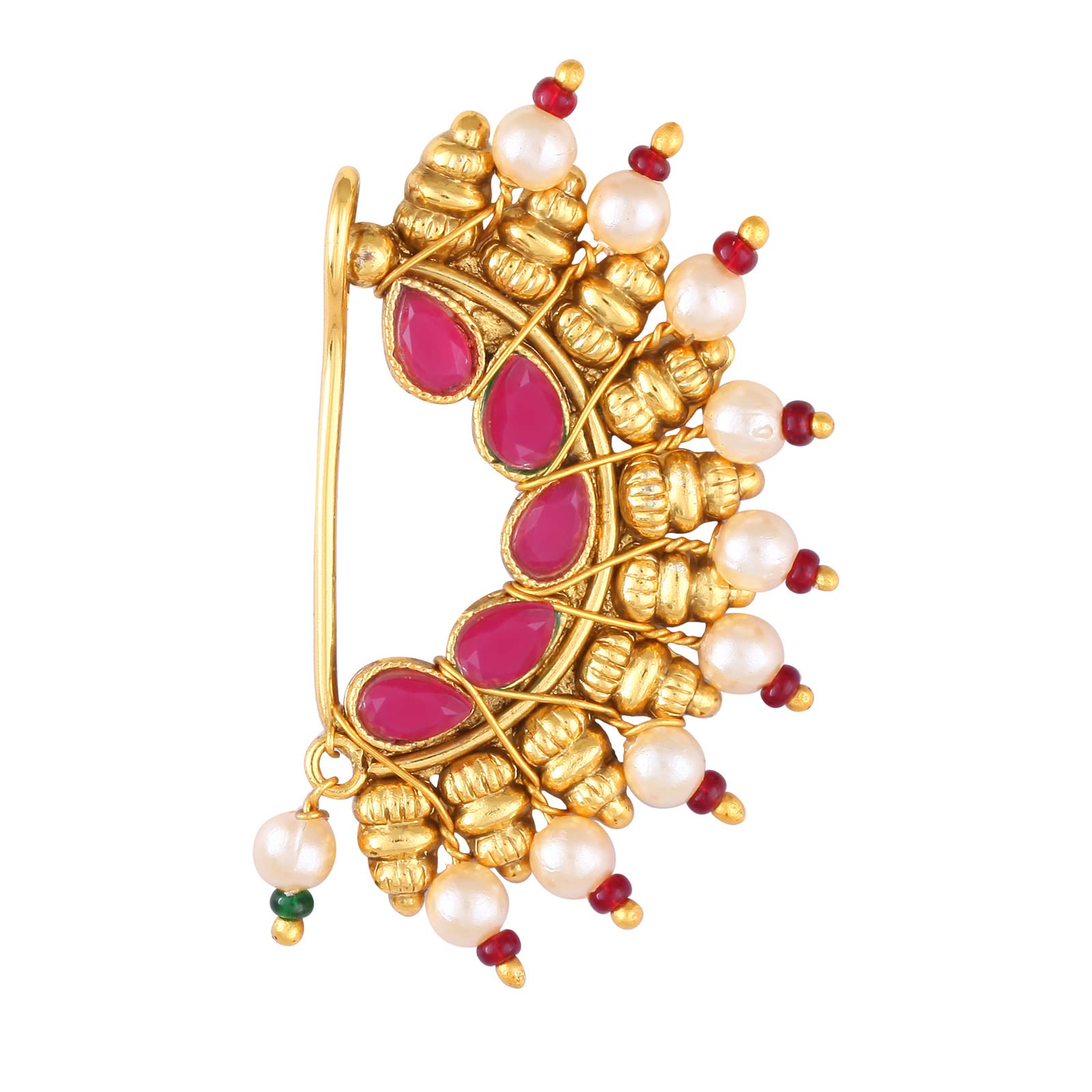 Vighnaharta Maharashtrian Gold Plated Alloy Nose Pin with Artificial Stones & Pearl Work - Traditional Indian Jewelry for Women & Girls - Perfect Valentine's Day Gift for Her, Wedding Accessory, Festival Wear
