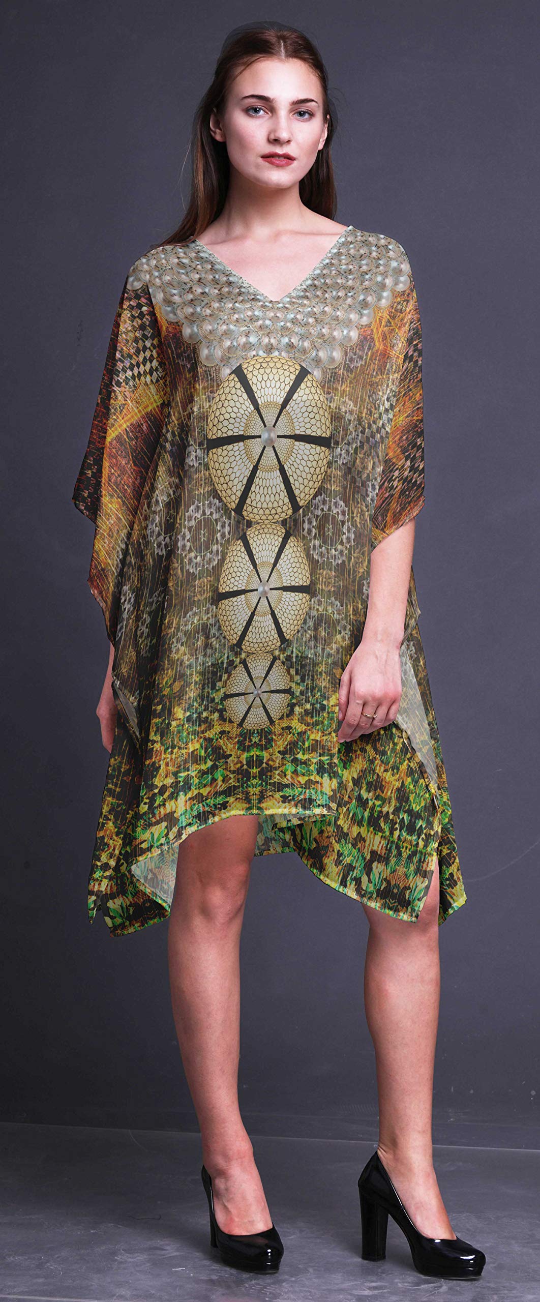 Women's Beach Kaftan Cover Up - Flowy Midi Dress & Bikini Short Caftan for Summer Vacations, Pool Parties, and Resort Wear