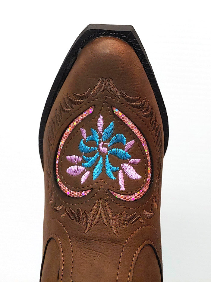 Roper 09 018 1556 1117 Kids Western Boots - Daisy Heart Snip Toe Cowgirl Boots in Brown for Girls | Perfect for Rodeo, Line Dancing & Country Fashion