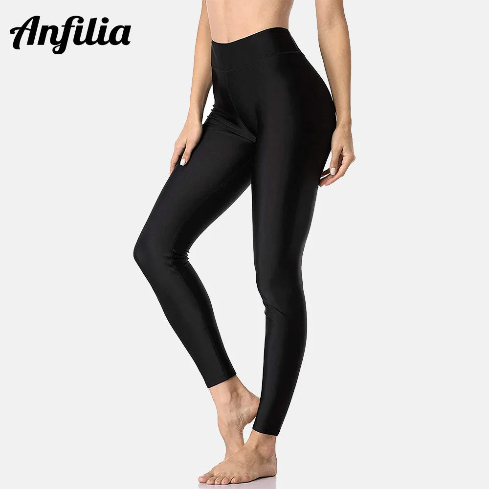 Anfilia Women's High Waisted Swim Pants - Quick Dry Swim Leggings & Swim Tights for Beach, Pool & Water Aerobics