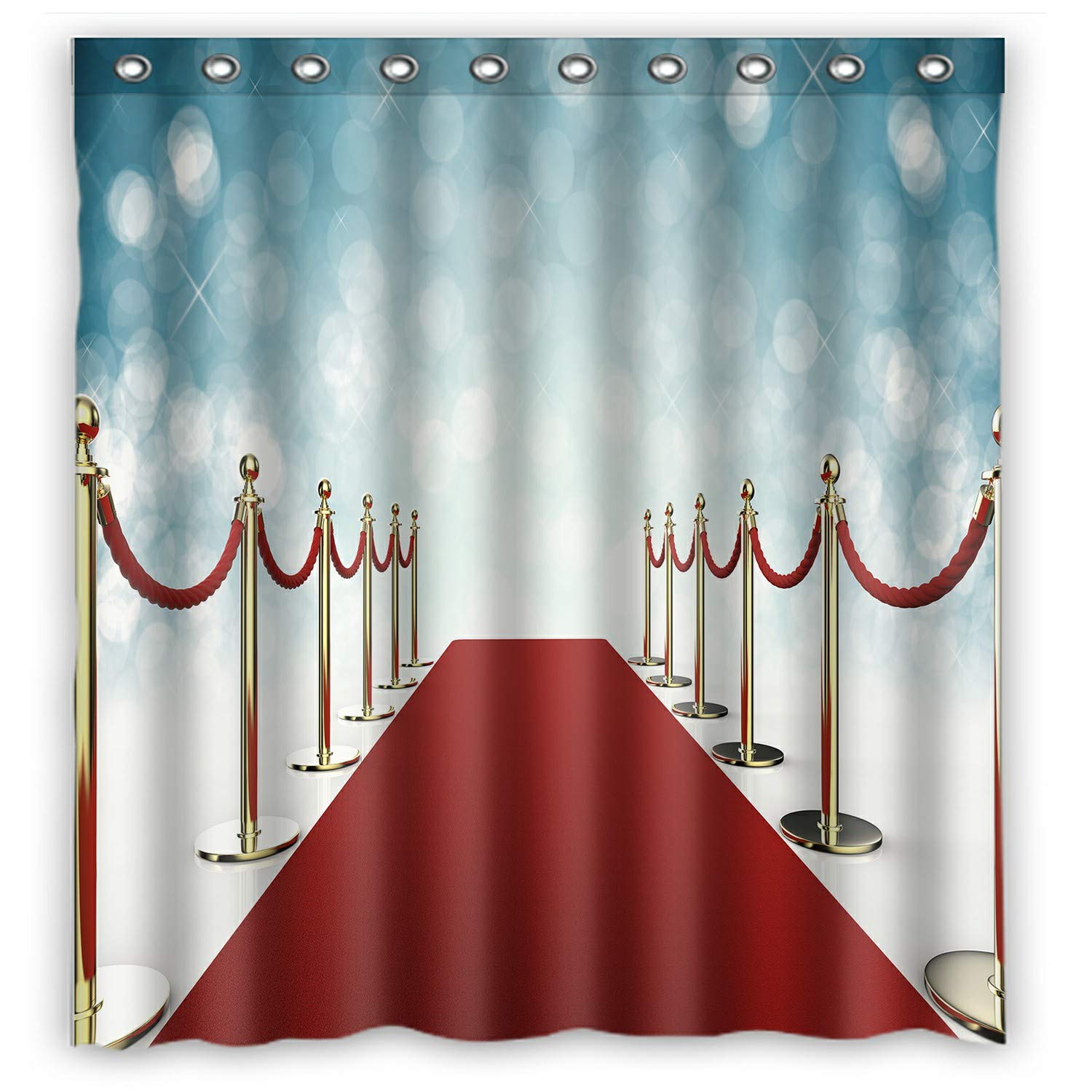 ECZJNT 3D Rendering Red Carpet Rope Barrier Shower Curtain - Waterproof Bathroom Decor 66x72 Inch - Perfect for Luxury Hotels, Wedding Venues & Upscale Home Bathrooms