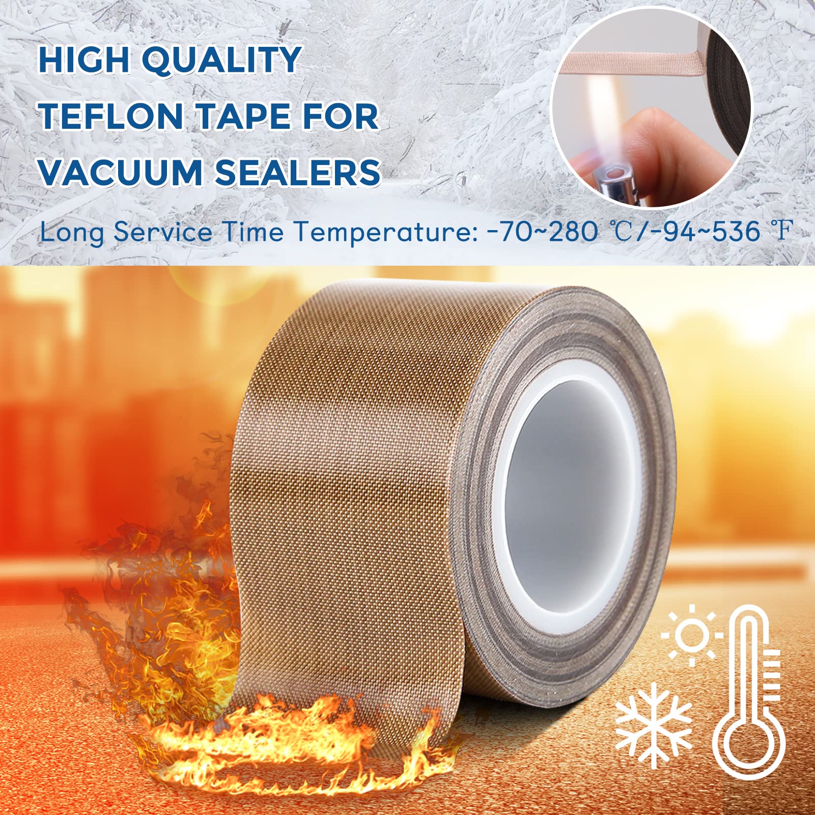2 Inch x 30 Feet PTFE Coated Fiberglass Adhesive Tape - High Temperature Teflon Fabric Tape for Vacuum Sealer Machines & Hand Impulse Sealers | Compatible with FoodSaver, Seal-A-Meal, Weston, Cabela's | Perfect for Food Packaging, Insulation & DIY Projects