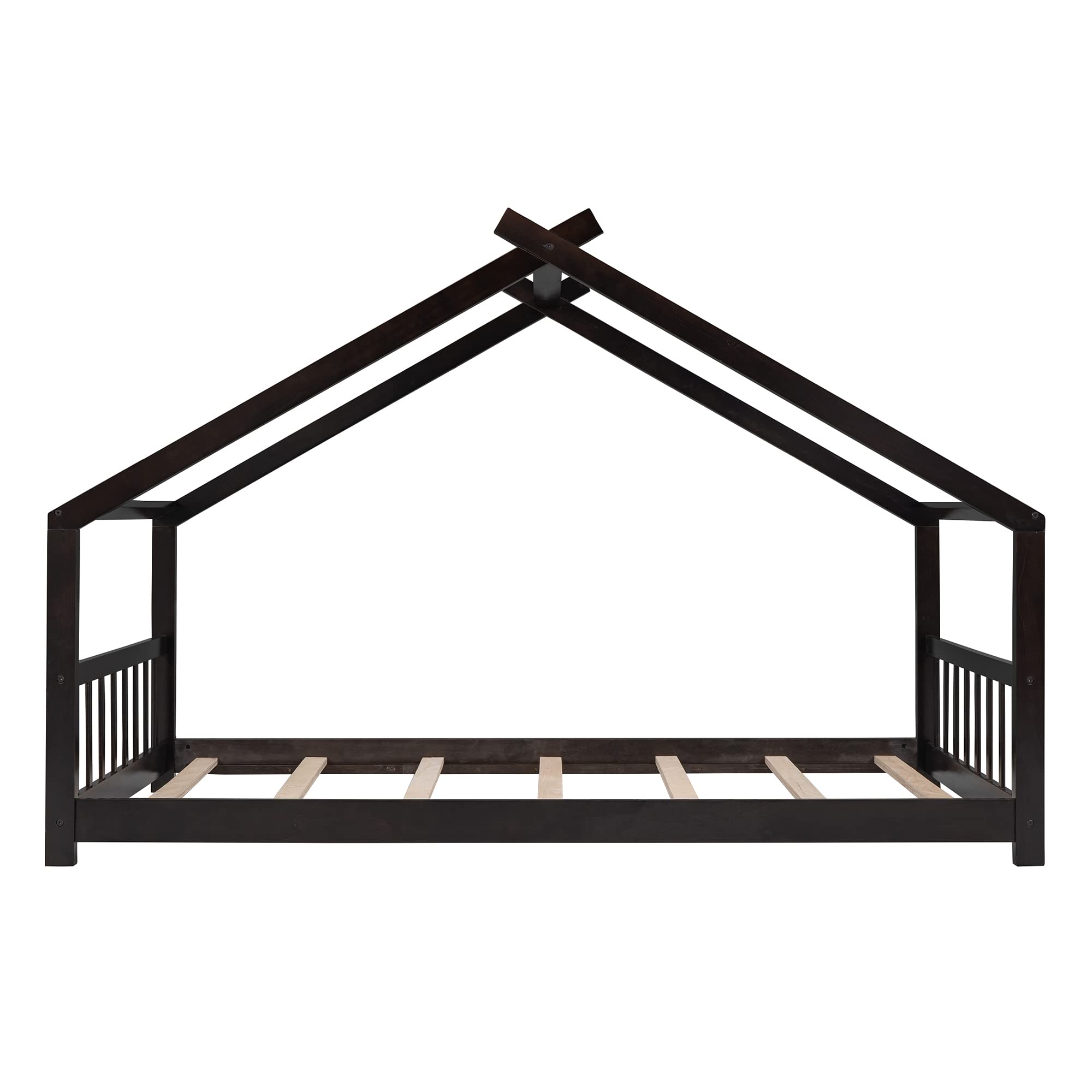 Harper & Bright Designs Wooden House Twin Bed for Kids - Espresso Platform Bed Frame with Headboard & Footboard, Montessori Toddler Bed, No Box Spring Needed - Perfect for Nursery, Bedroom & Playroom Decor