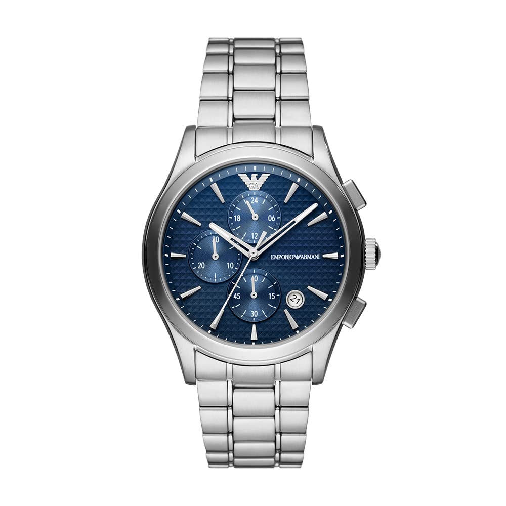 Emporio Armani Men's Luxury Stainless Steel Chronograph Watch - Water Resistant Dress Watch with Interchangeable Steel Bracelet & Leather Strap - Perfect for Business, Formal Events & Everyday Wear