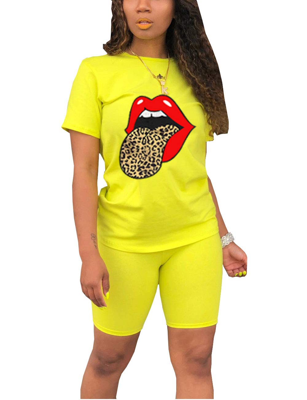 AKMIPOEM Women's 2-Piece Summer Outfit - Casual Short Sleeve Top & Biker Shorts Set | Gym Workout, Yoga, Running & Streetwear Fashion