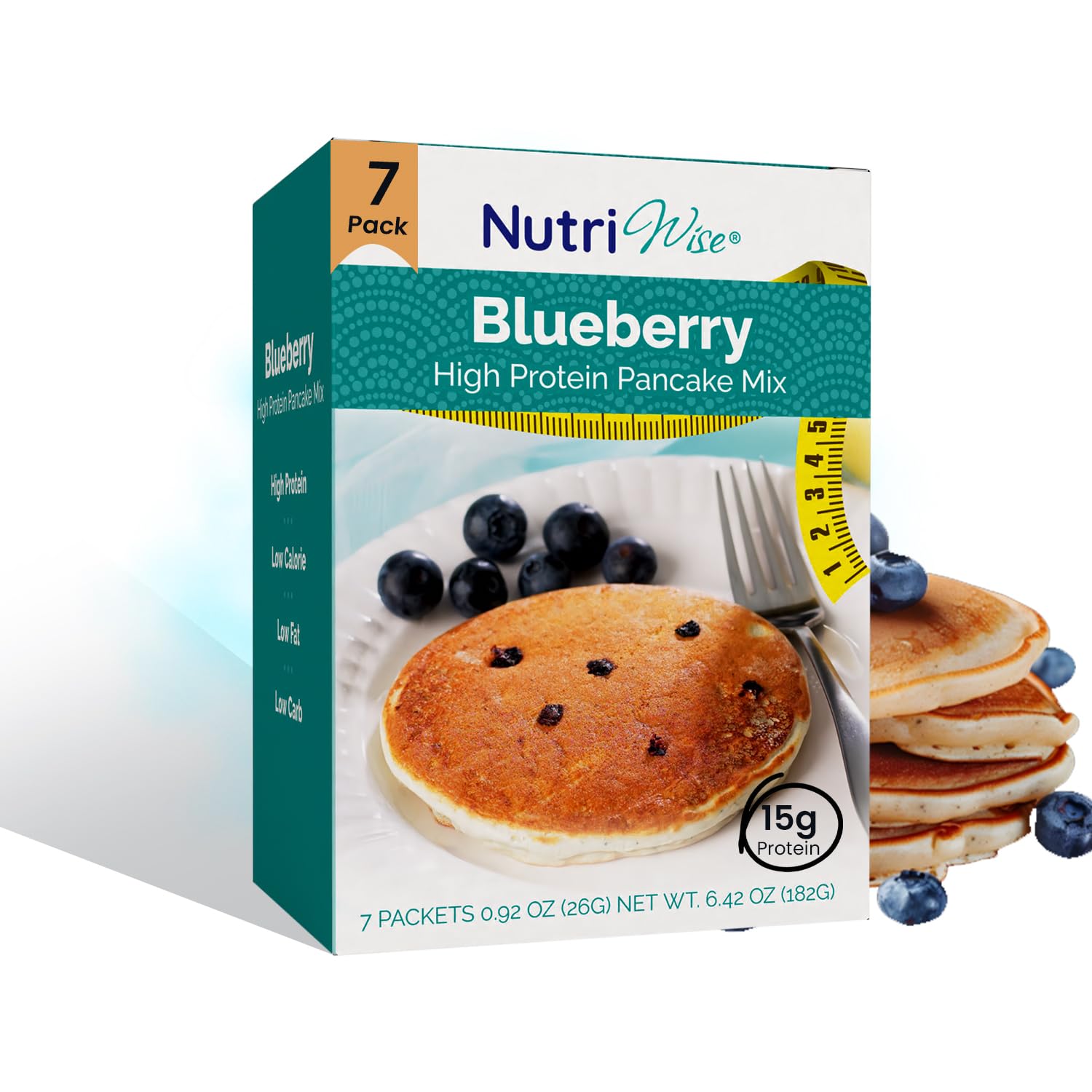NutriWise High Protein Pancake Mix - 15g Protein per Serving, Keto & Weight Loss Friendly, Low Calorie Low Carb Blueberry Pancakes (7 Pack) | Perfect for Breakfast, Meal Replacement & Healthy Snacking