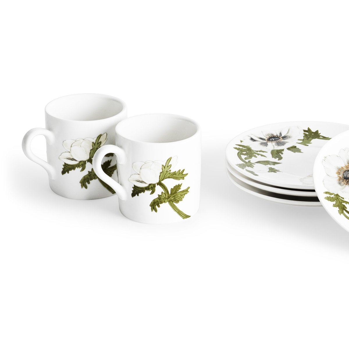 Anemone Painted Demitasse Espresso Cup Set of 4 - Elegant Coffee Cups for Afternoon Tea, Dinner Parties & Home Decor