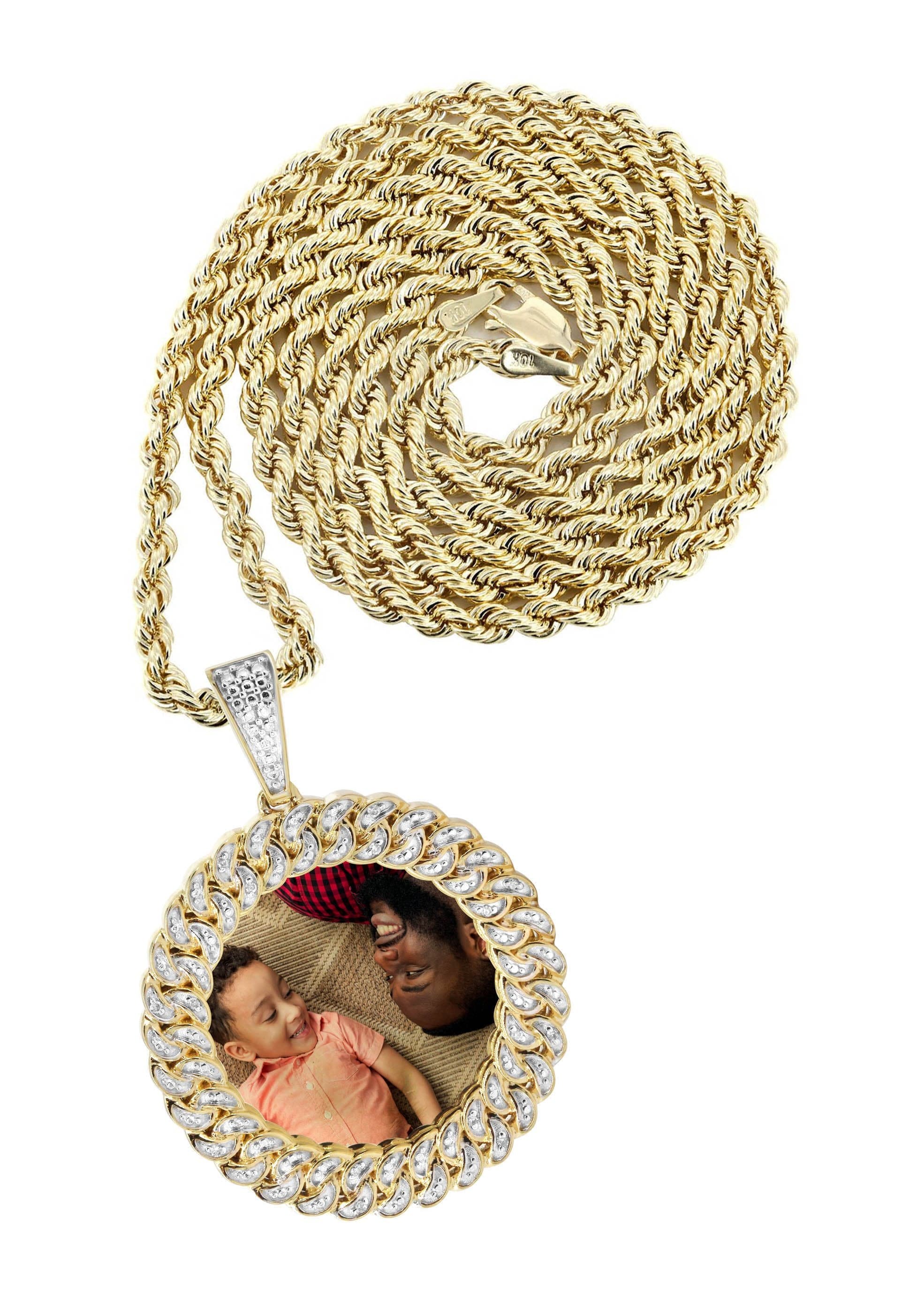 10K Yellow Gold Small Diamond Round Cuban Picture Pendant Necklace for Women | 18 Grams | Elegant Gift for Birthday, Anniversary & Valentine's Day