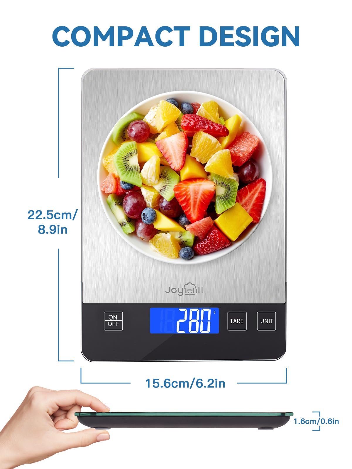 JOYHILL 10kg/1g Precision Digital Kitchen Scale with LED Display - Stainless Steel Food Scale for Baking, Cooking & Meal Prep - Measures in Grams/Ounces - Includes Batteries - Perfect for Home Chefs & Bakers