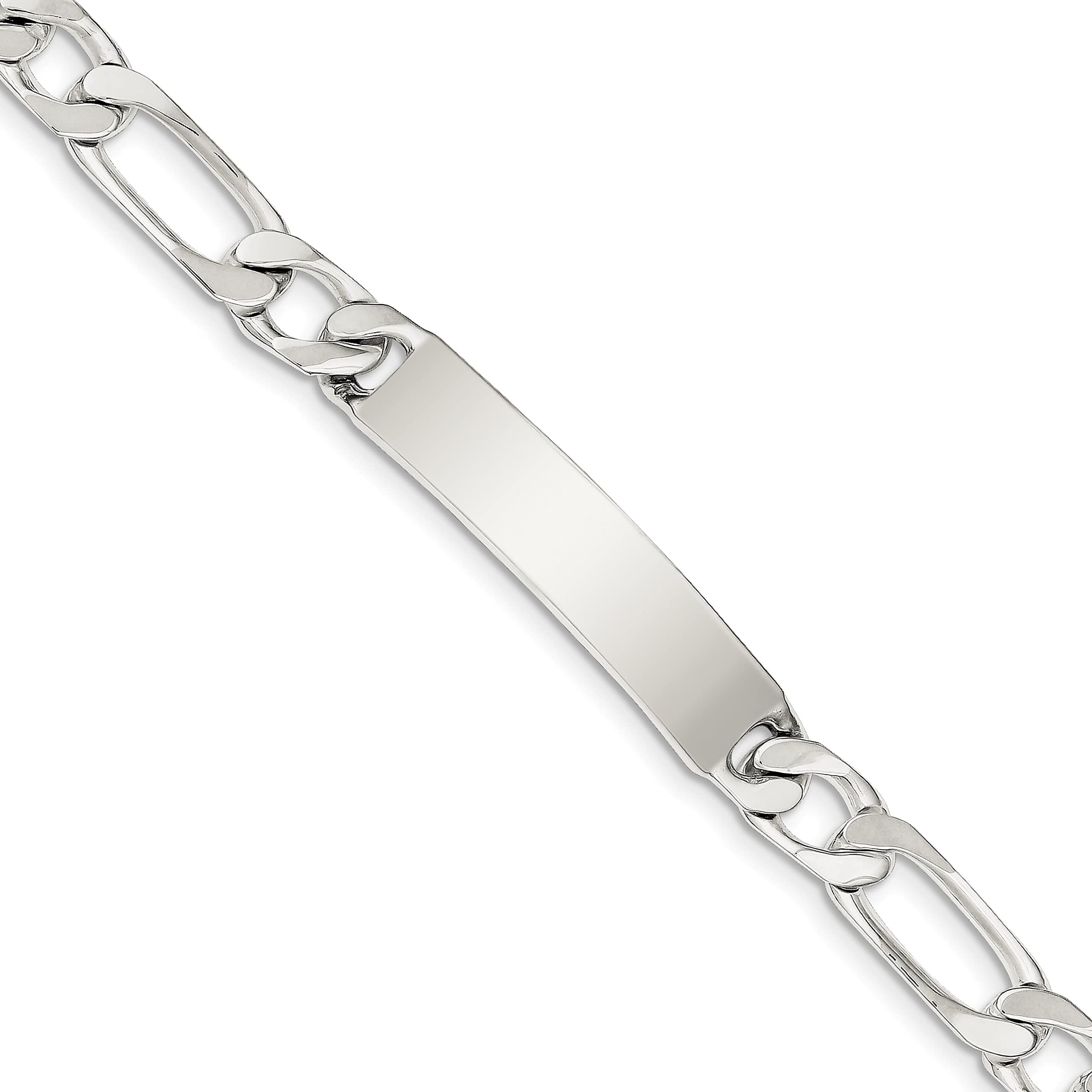 FindingKing Sterling Silver Figaro Chain ID Bracelet 8.5