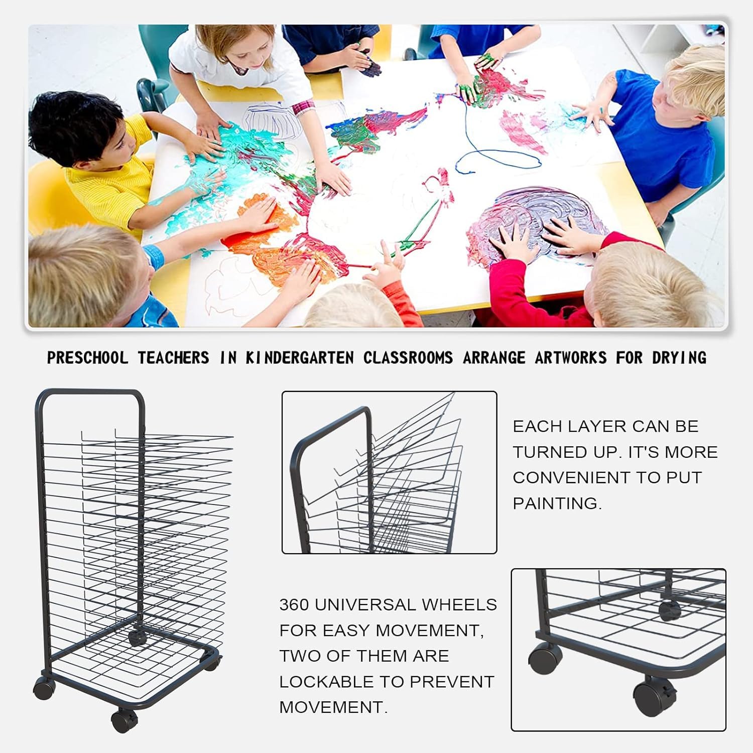 20-Shelf Mobile & Wall Mountable Art Drying Rack - Heavy Duty Painting Storage Organizer for Art Studios, Classrooms & Home Use - Perfect for Drying Paintings, Drawings & Craft Projects