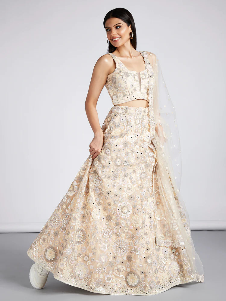 Elegant Heavy Sequined Mirror Embroidery Lehenga Choli (D344A) - Perfect for Weddings, Parties & Festive Occasions
